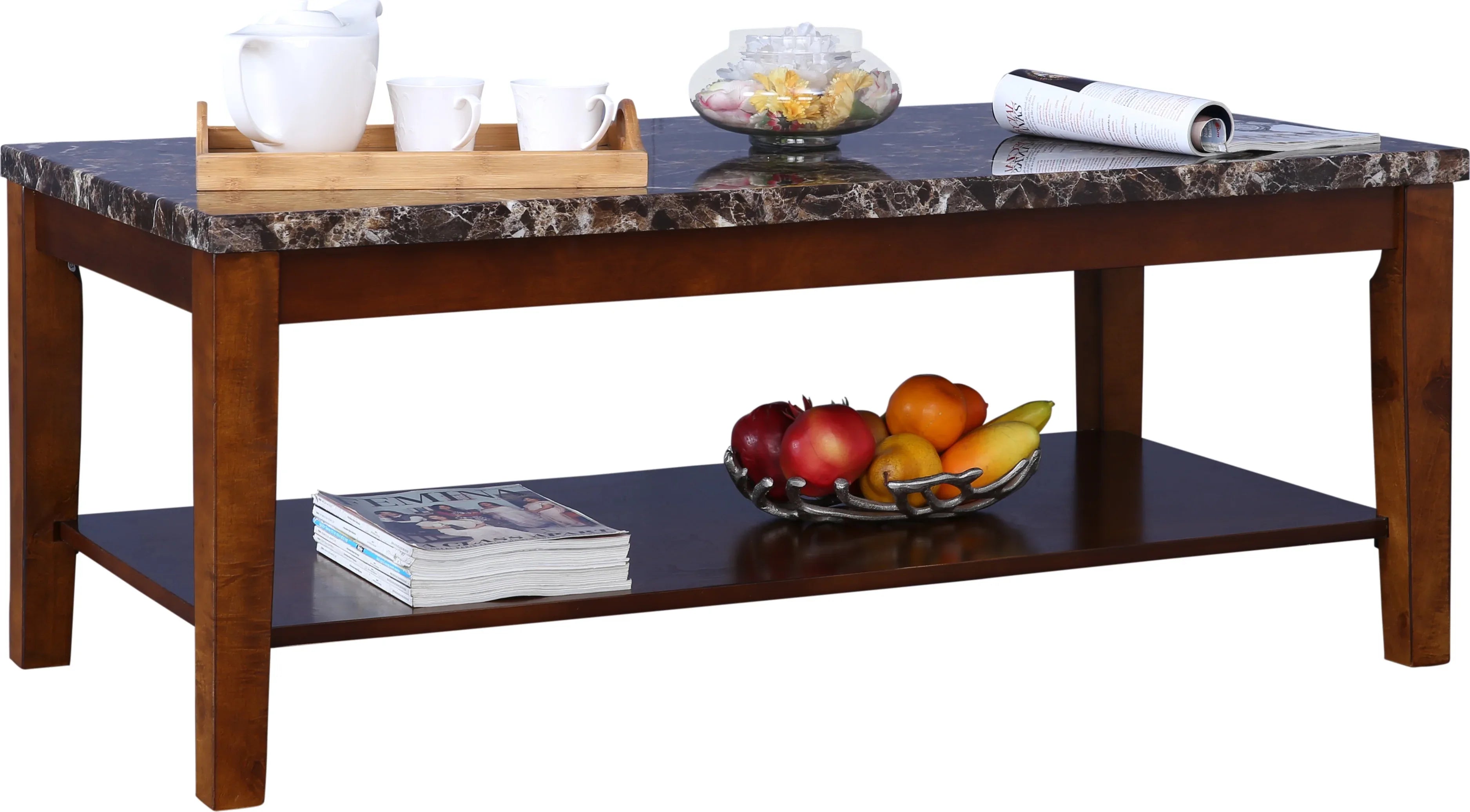 Eden Marble Finish Top Center Table in Brown Colour - HomeTown