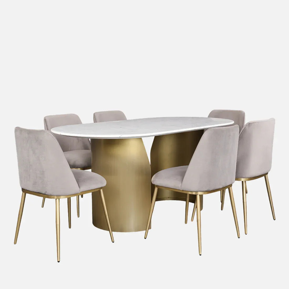 Palatine Marble Top Six Seater Dining Set in White & Grey Colour - HomeTown