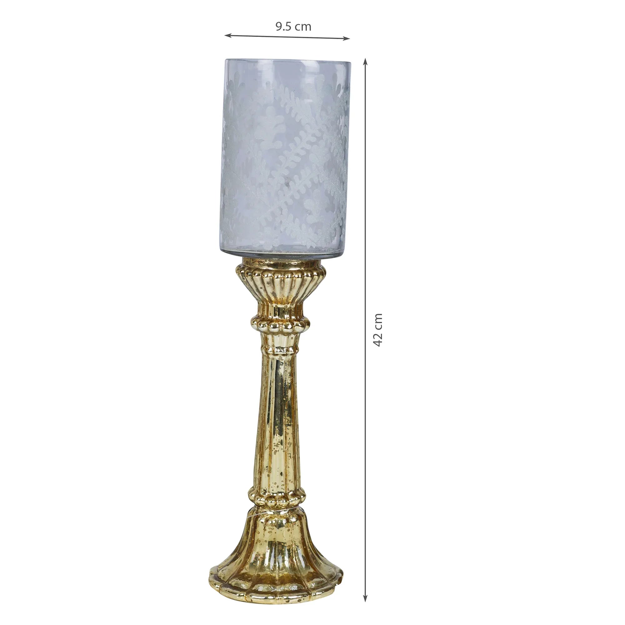 Phiona Glass Etched Handcrafted Hurricane 42 Cm in Gold Colour - HomeTown