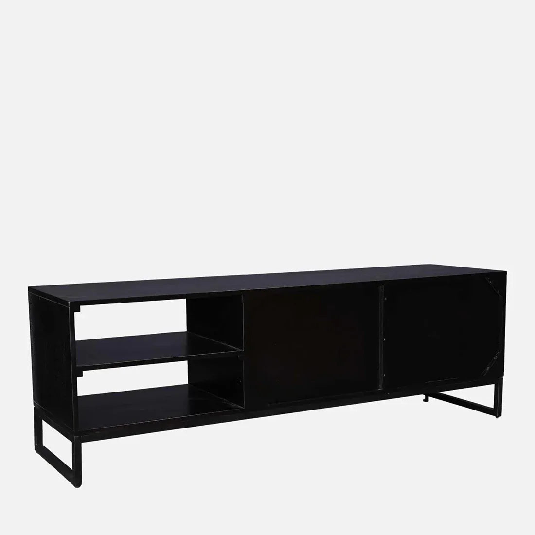 Sven Sheesham Wood(Rosewood) Low Height Tv Unit in Natural Sheesham & Black Colour - HomeTown