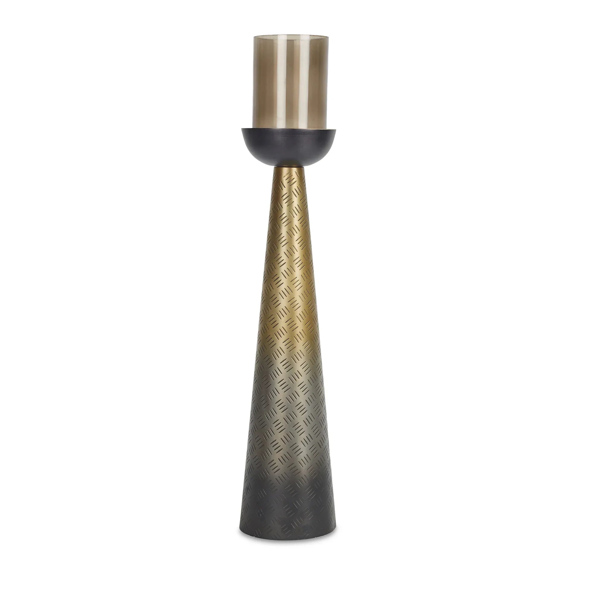 Zeus Iron and Glass Ombre Conical Candle Holder 10x47 Cm in Antique Gold & Black Colour - HomeTown