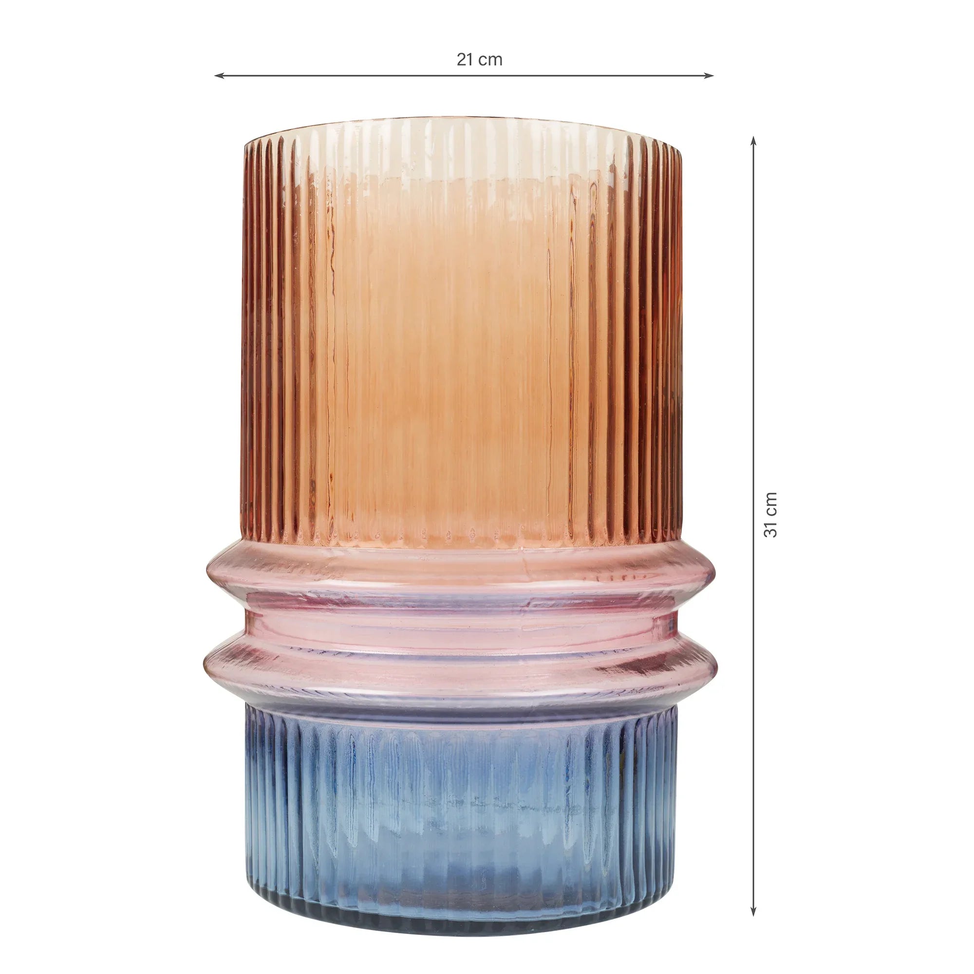 Phiona Glass Fluted Handcrafted Large Vase 31 Cm in Multi Colour - HomeTown