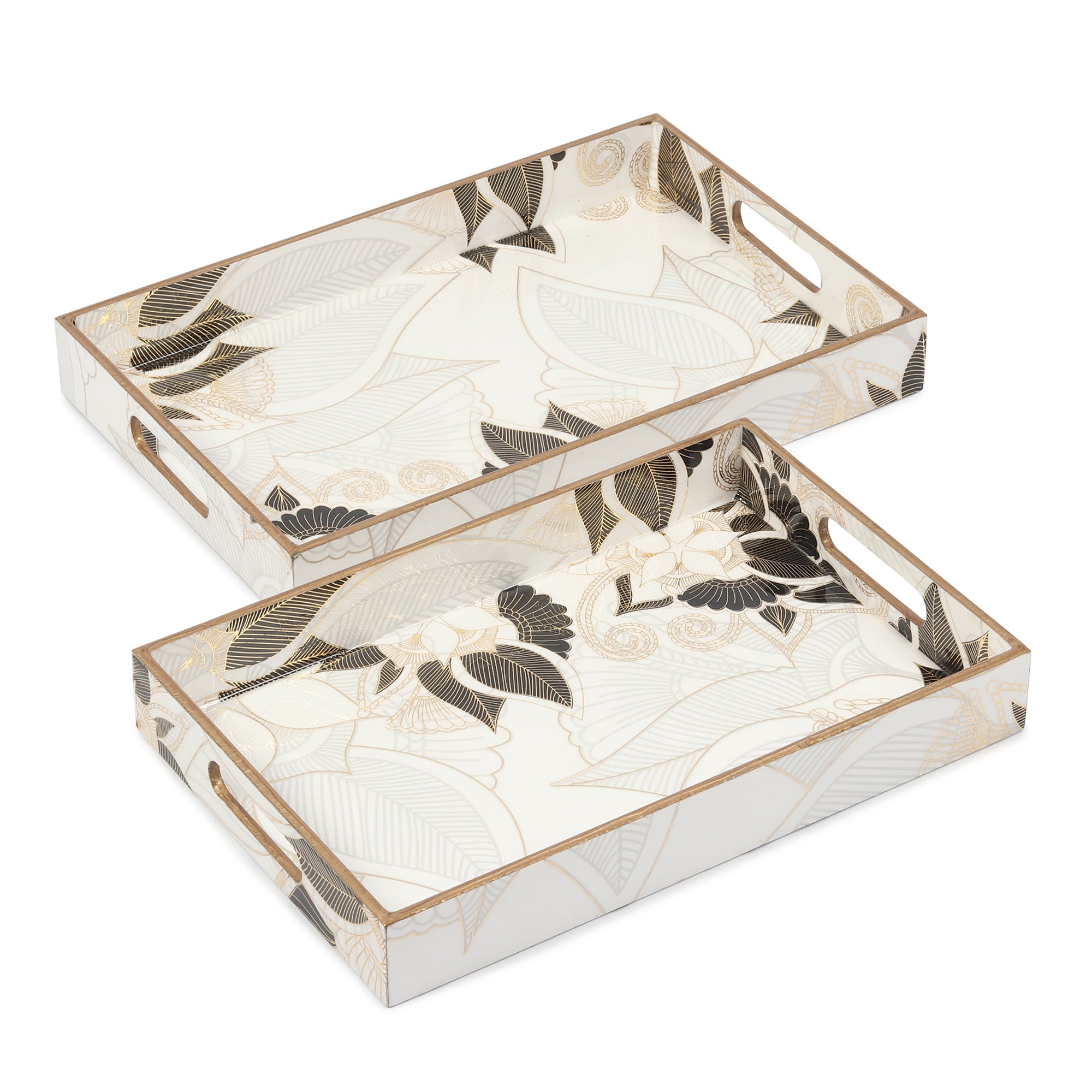Ivory Noir Bloom  Tray Set of 2