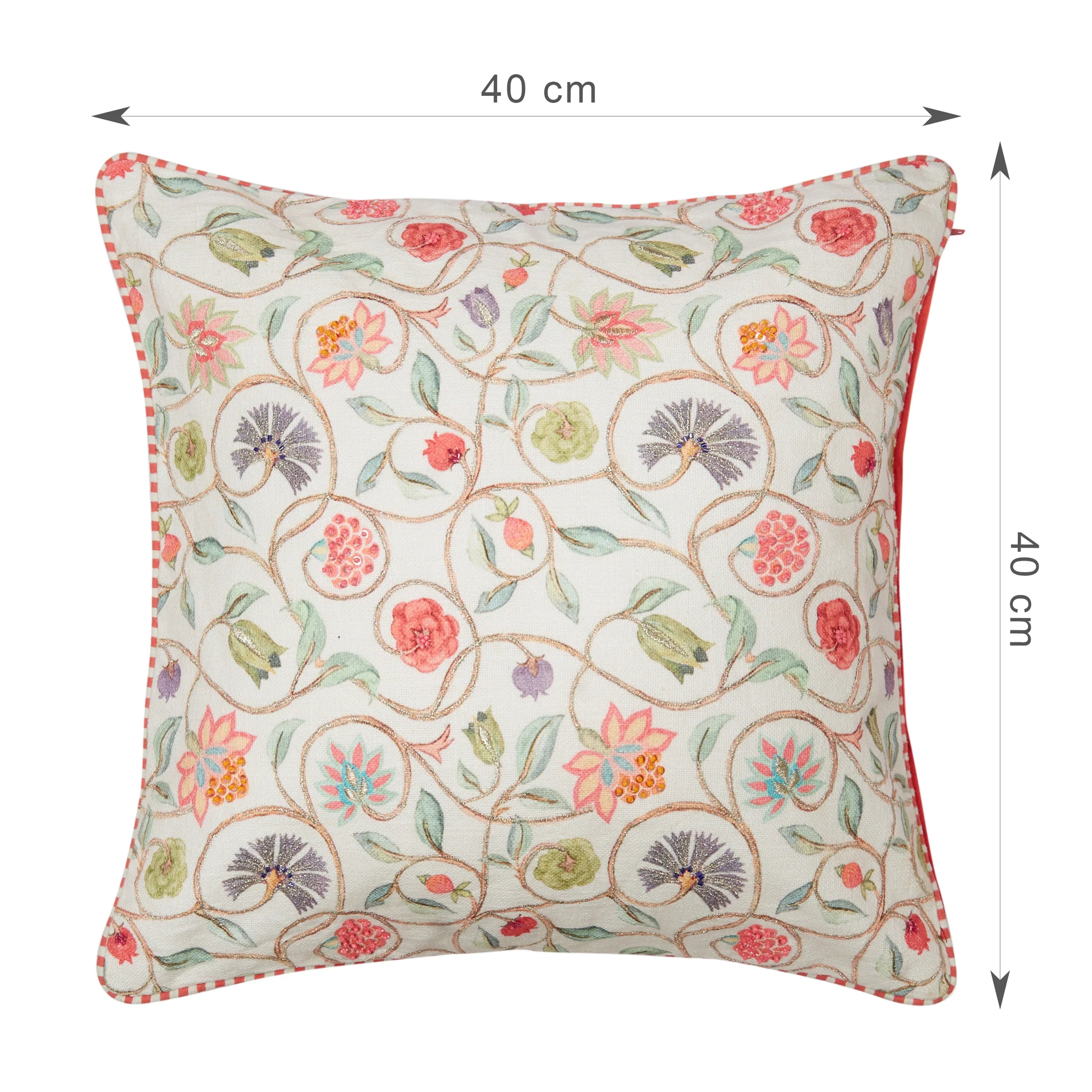 Indian Botanical Cotton Cushion Cover 45x45 cm in Multi Pink Colour - HomeTown
