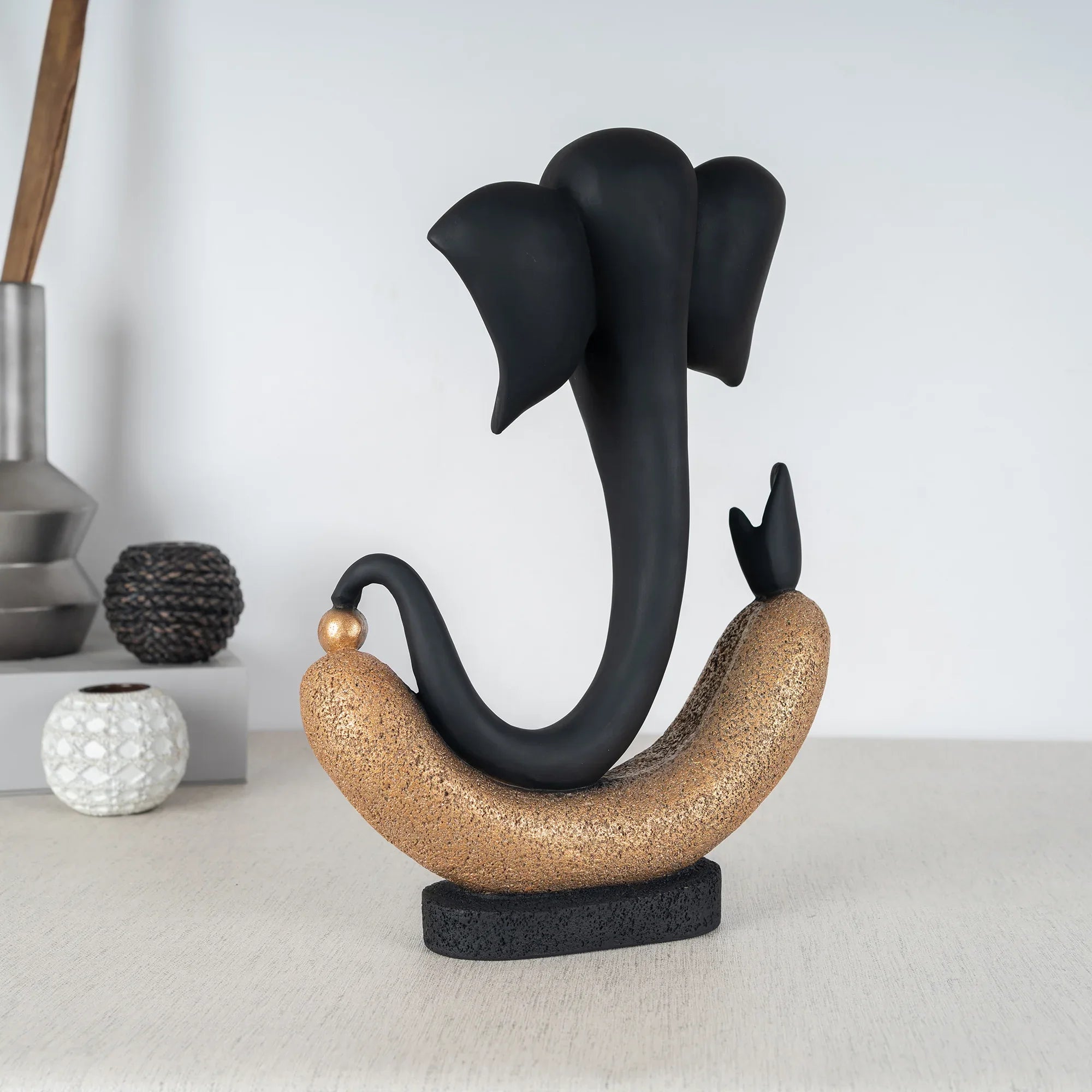 Eternal Ganesha Polyresin Hand Finished Figurine 41Cm in Black & Gold Colour - HomeTown