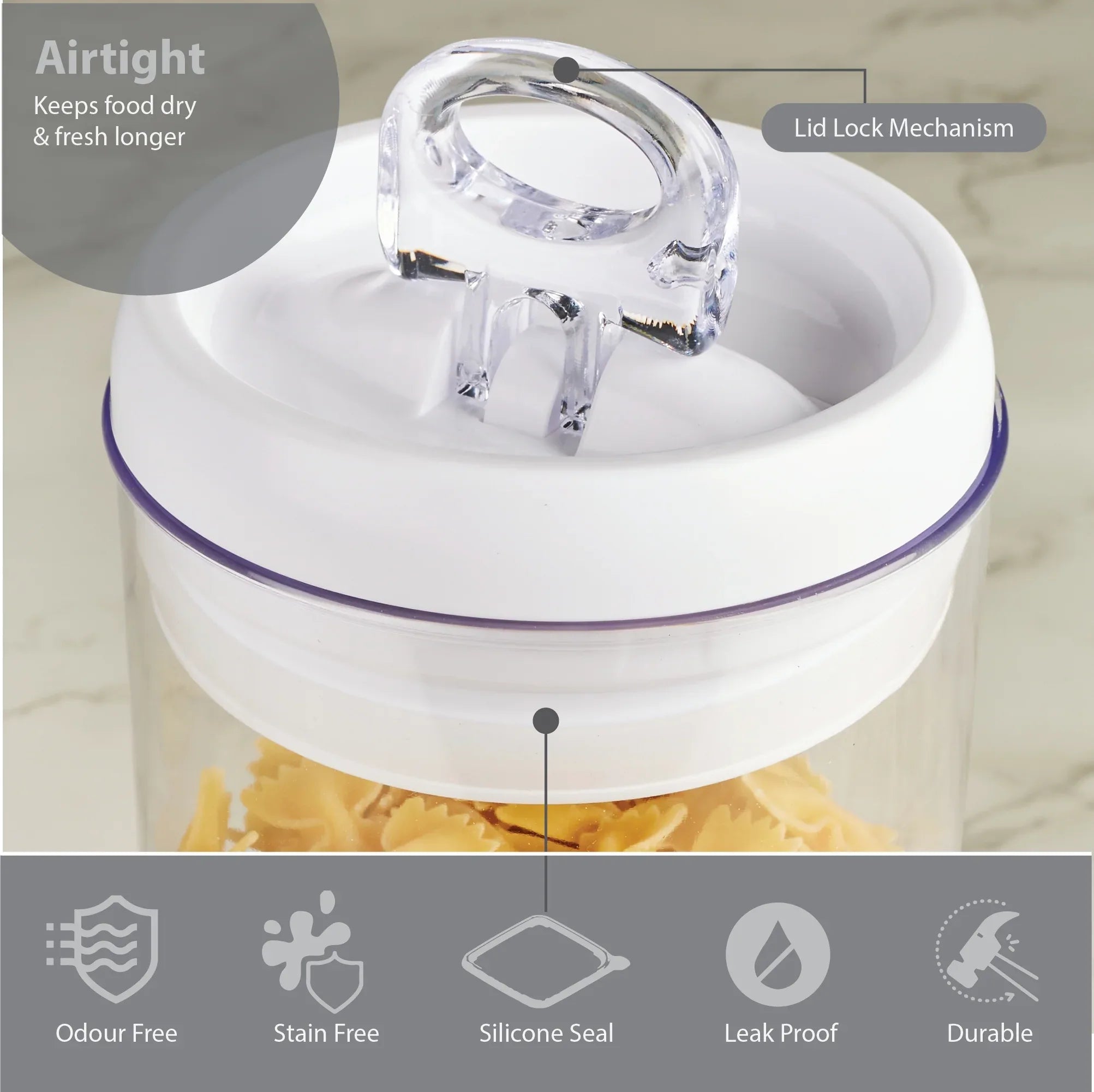 Robusto BPA Free Easy Lock Round Container 1000ml in Transparent & White Colour - HomeTown