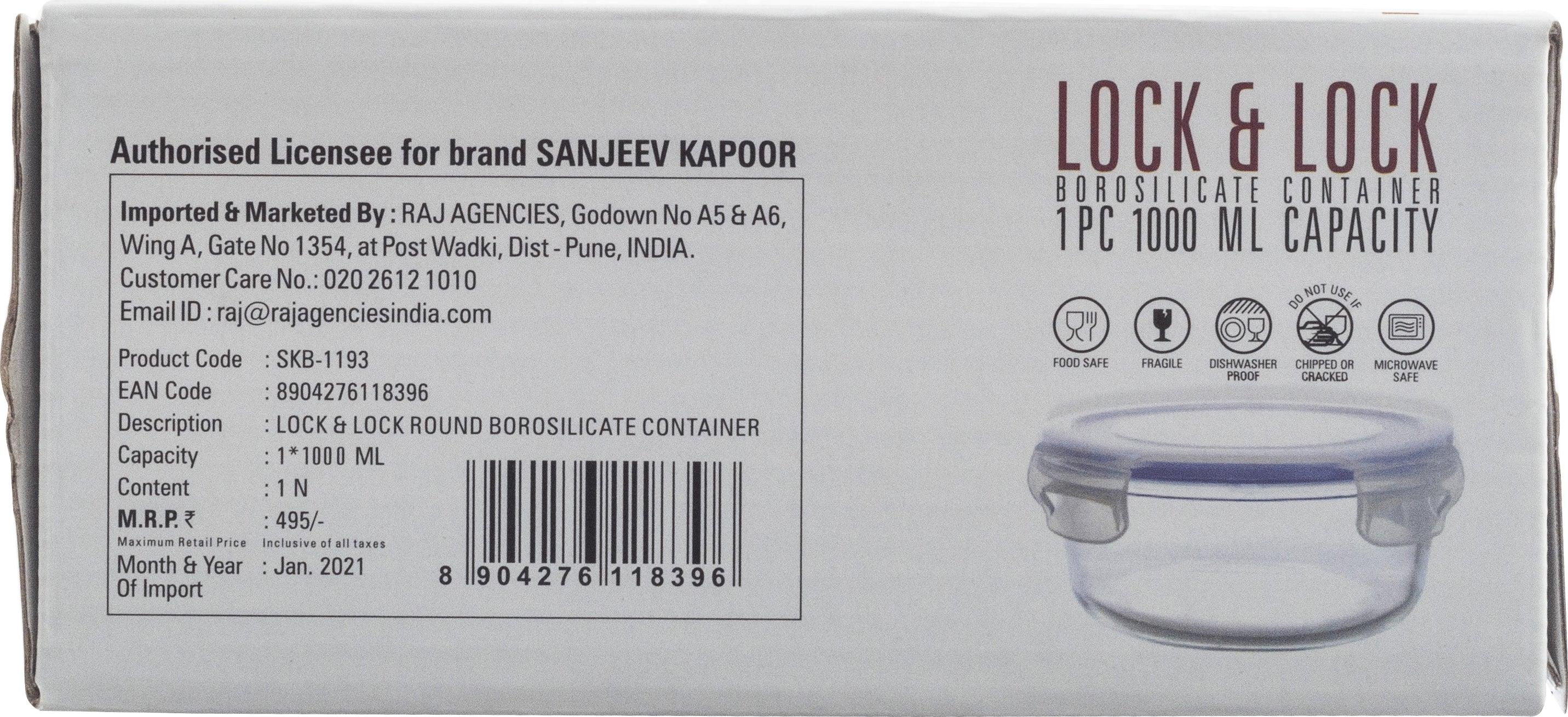 Lock & Lock Glass Round Container 1 Ltr by Sanjeev Kapoor - HomeTown