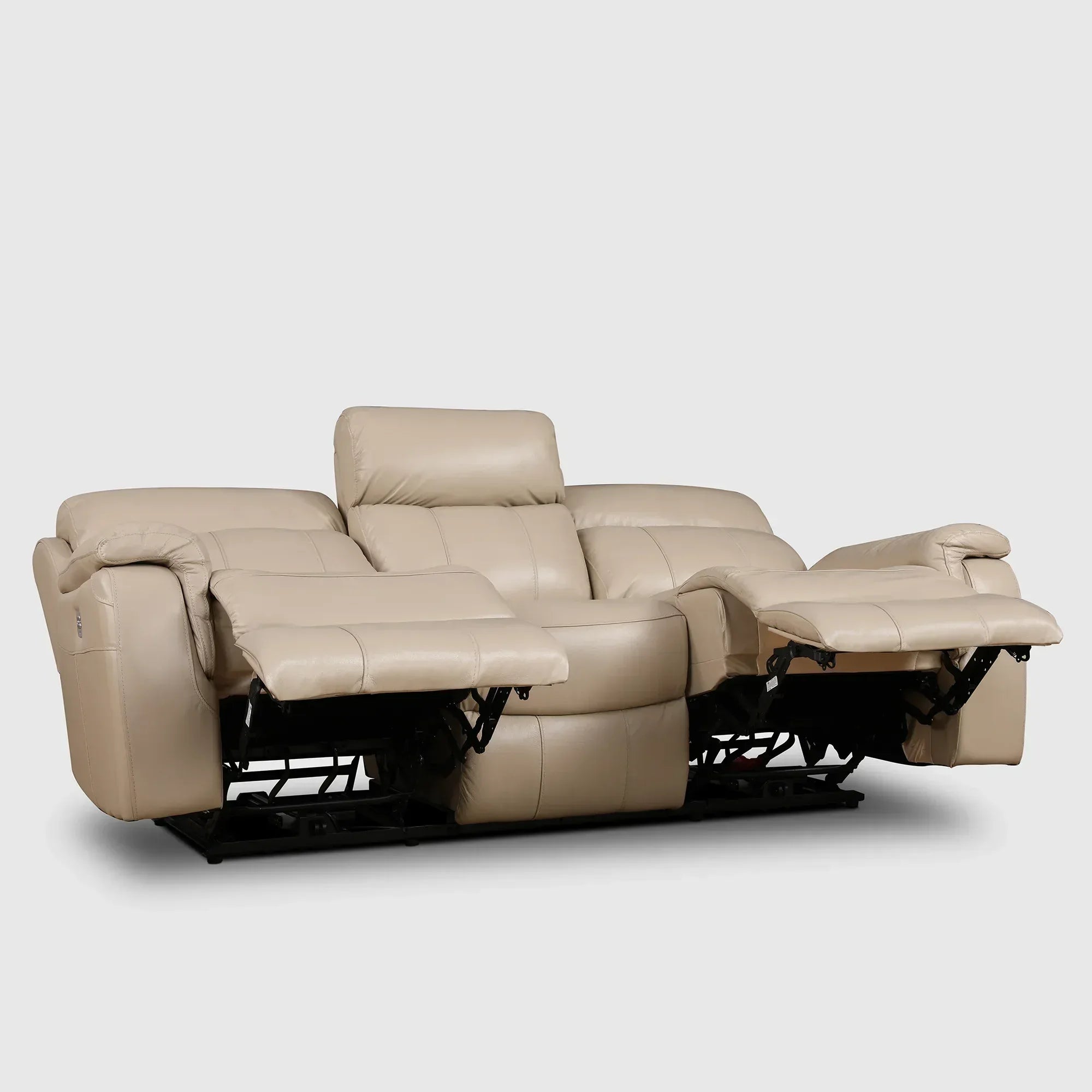 Plush Half Leather Three Seater Single Electric Recliner with Motion - HomeTown