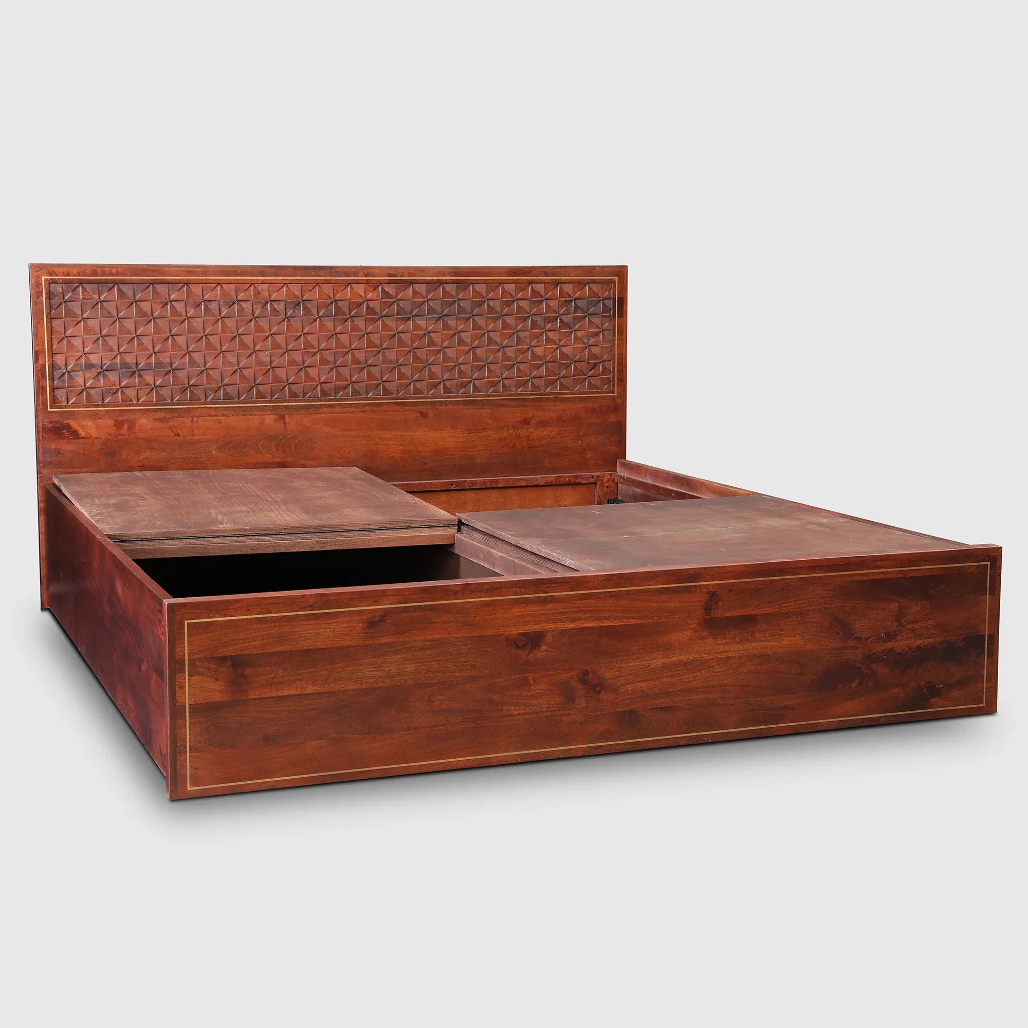 Phoolkari Sheesham Wood Queen Bed in Honey Finish Colour - HomeTown