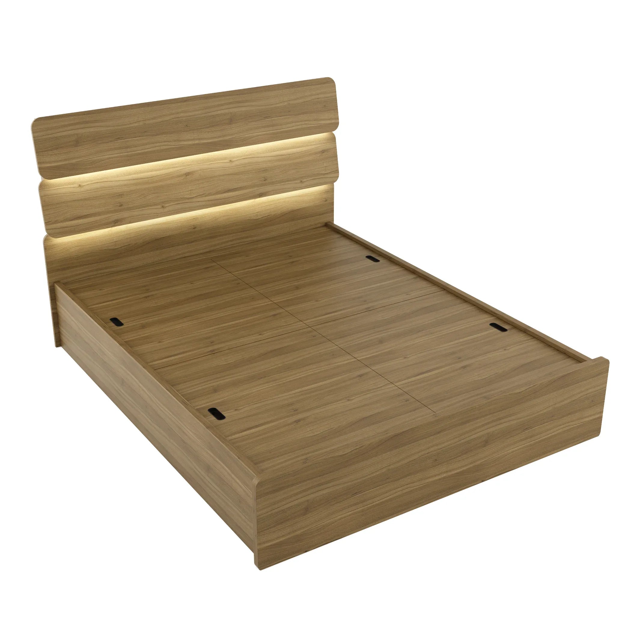 Freya Queen Bed With Box Storage in Natural Teak Colour - HomeTown