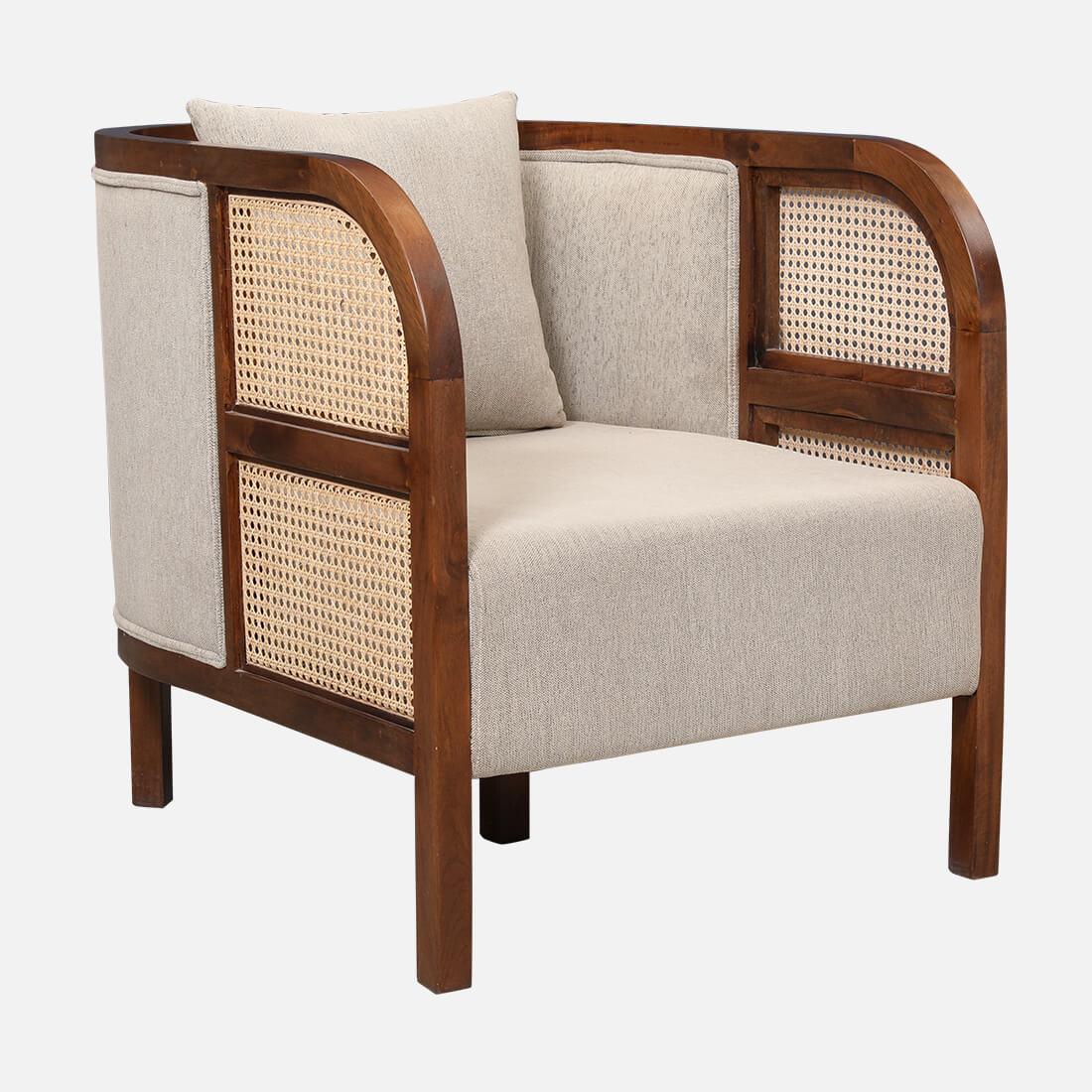 Siam Solidwood Single Seater Sofa in Beige Colour - HomeTown