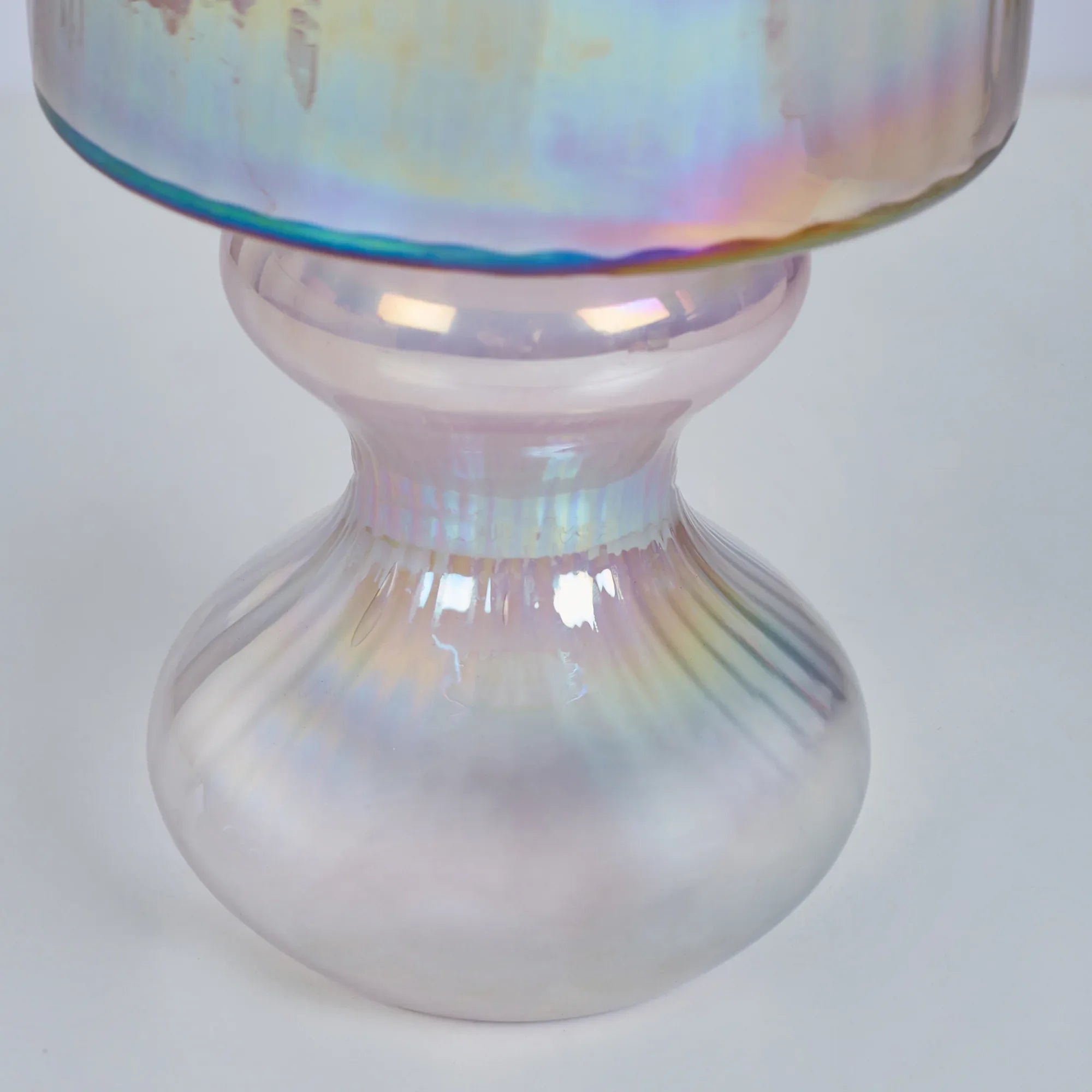 Phiona Glass Fluted Handcrafted Hurricane 33 Cm in Blush Colour - HomeTown