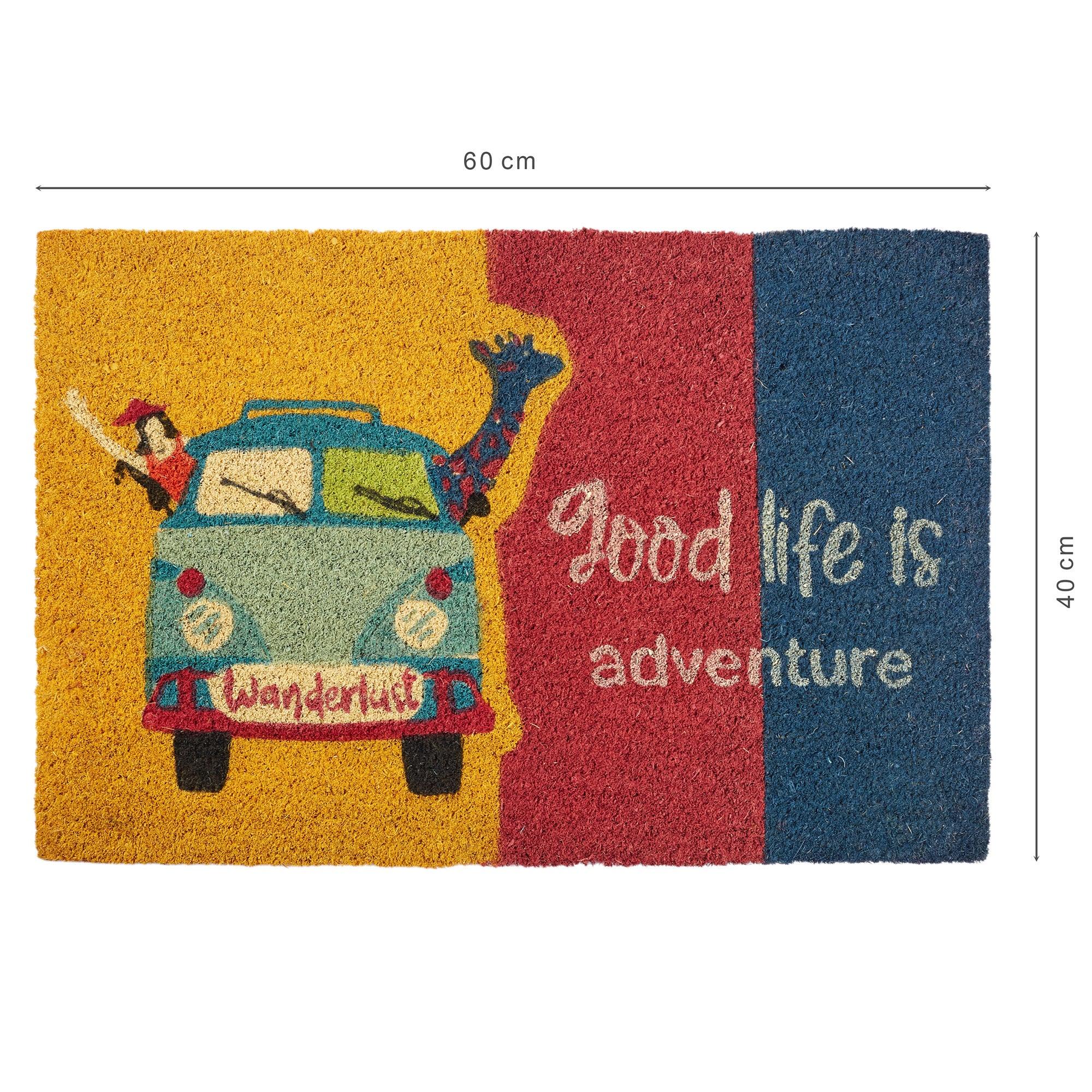 Good Life Is Adventure Printed Coir Doormat 40x60 CM in Multi Colour - HomeTown