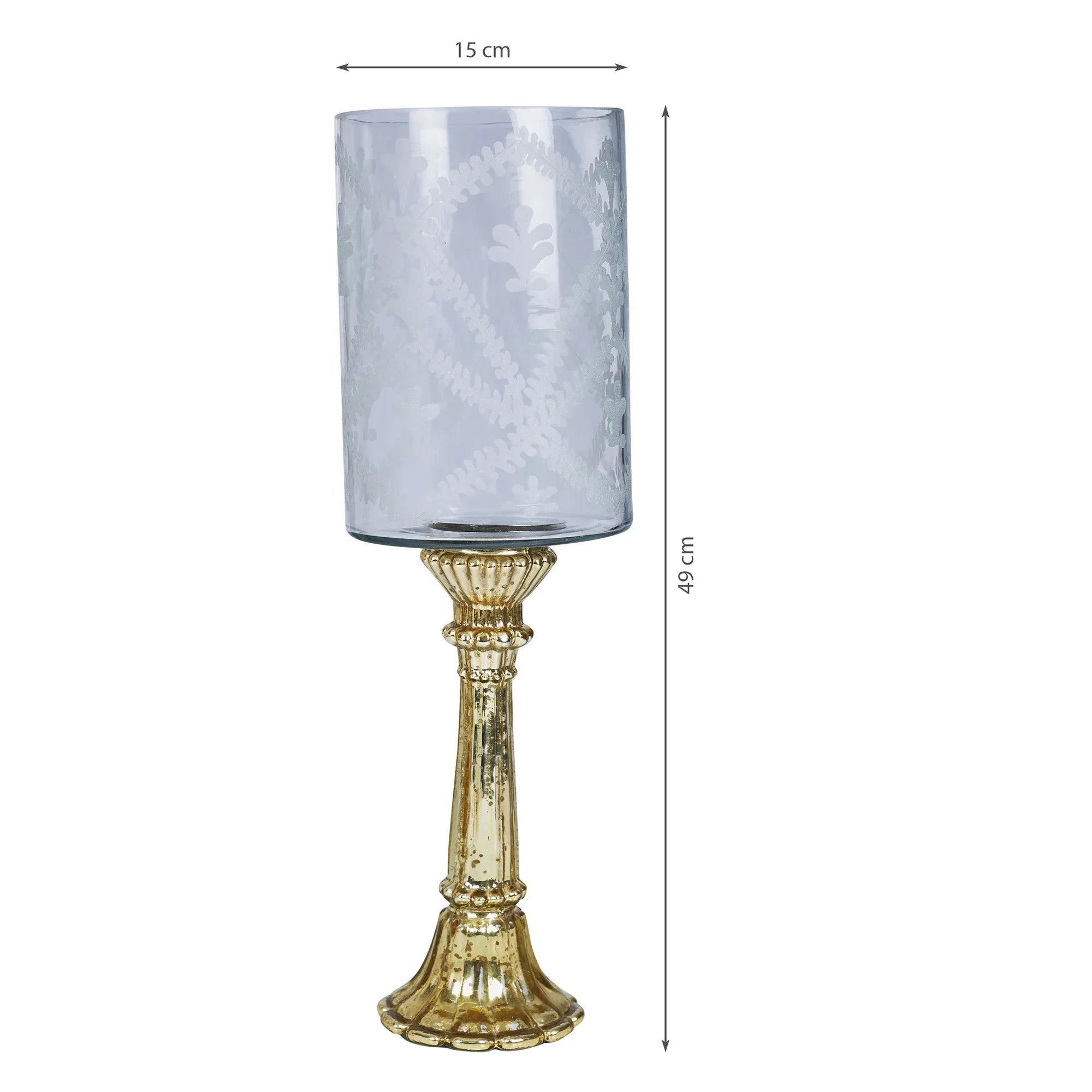 Phiona Glass Etched Handcrafted Hurricane 49 Cm in Gold Colour - HomeTown