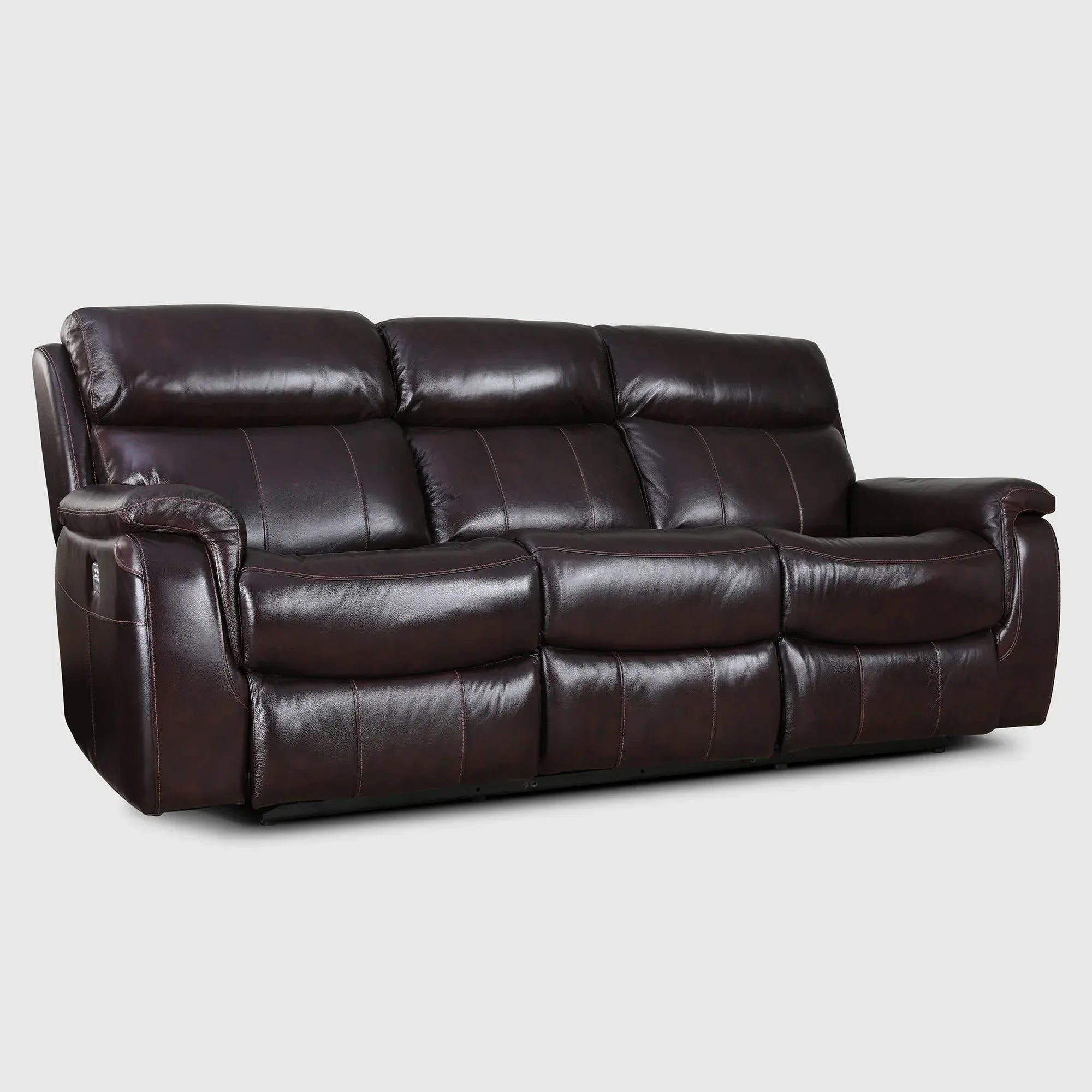 Plush Half Leather Three Seater Single Electric Recliner with Motion - HomeTown