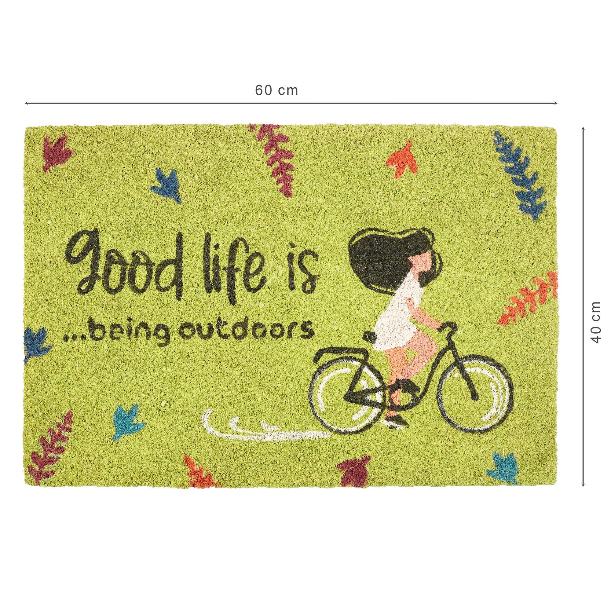 Good Life Is Being Outdoors Printed Coir Doormat 40x60 CM in Green Colour - HomeTown
