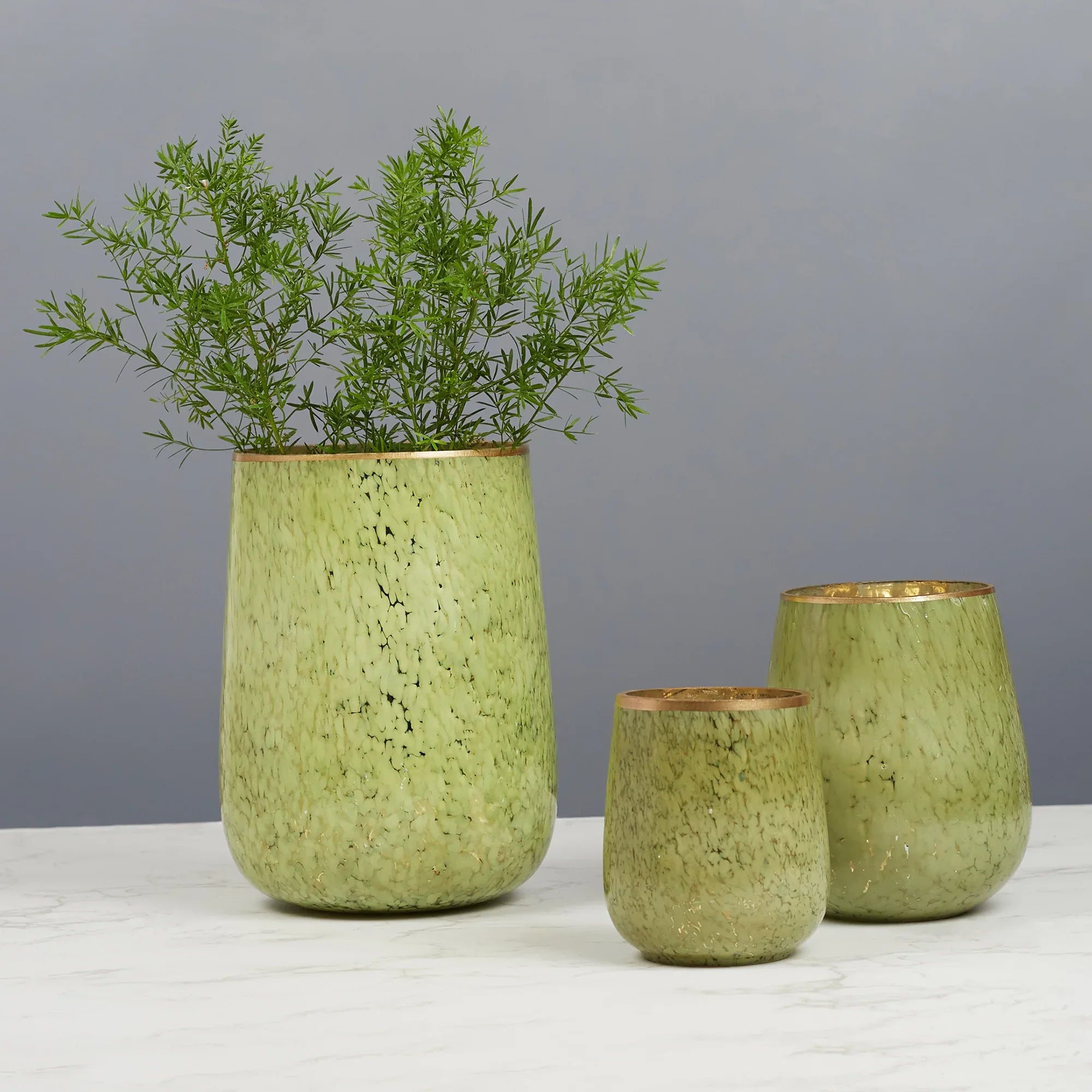 Phiona Glass Textured Handcrafted Votive 9 Cm in Olive Colour - HomeTown