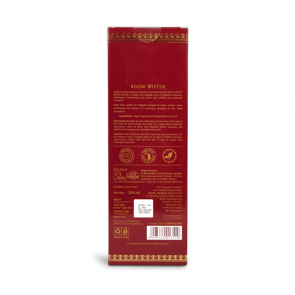 Iris Celeste Room Mist in Rose Gold Colour - Home Fragrance Room Mist