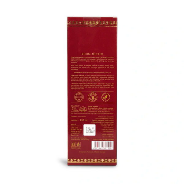Iris Celeste Room Mist in Rose Gold Colour - Home Fragrance Room Mist dimensions
