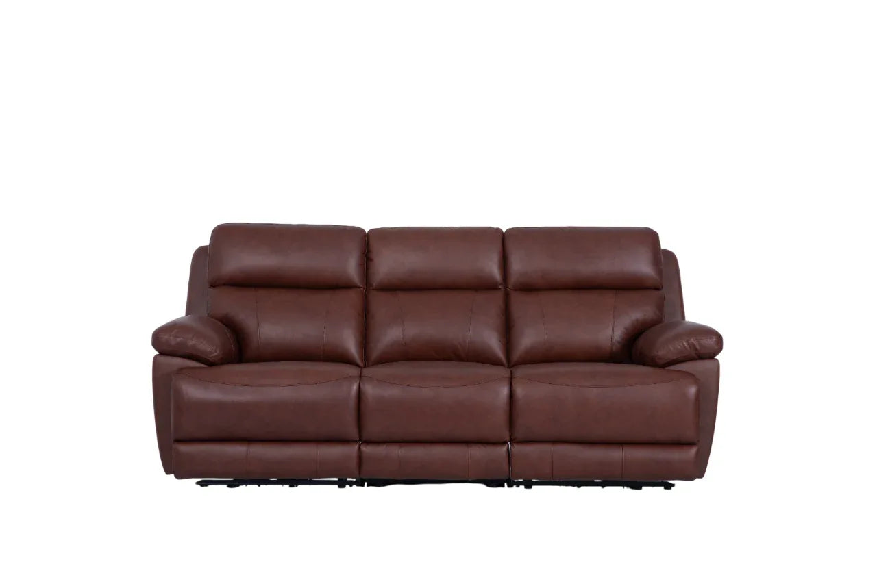 Calvio Half Leather 3 Seater Electric Recliner Burgundy - HomeTown