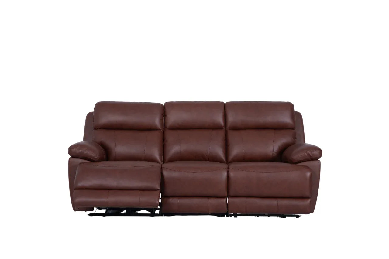 Calvio Half Leather 3 Seater Electric Recliner Burgundy - HomeTown