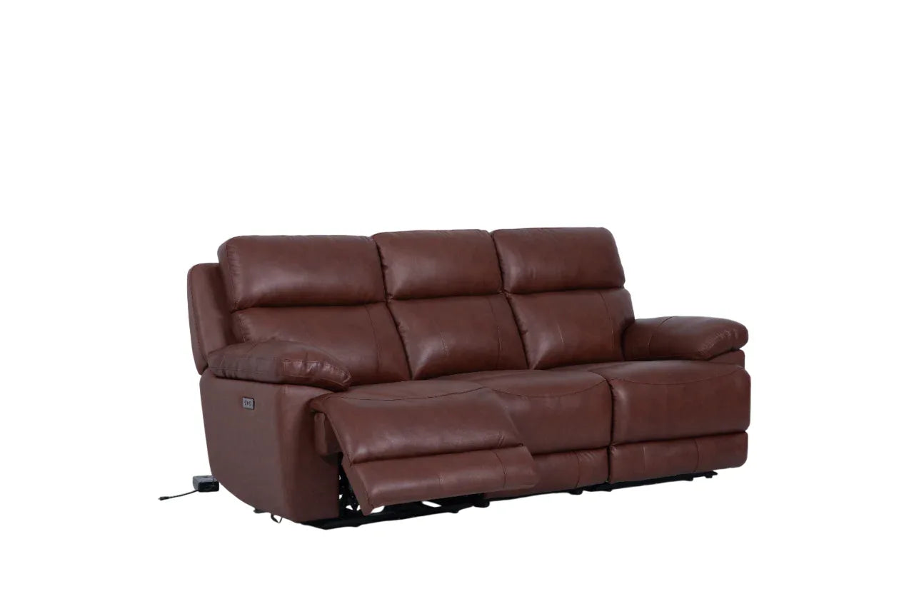 Calvio Half Leather 3 Seater Electric Recliner Burgundy - HomeTown