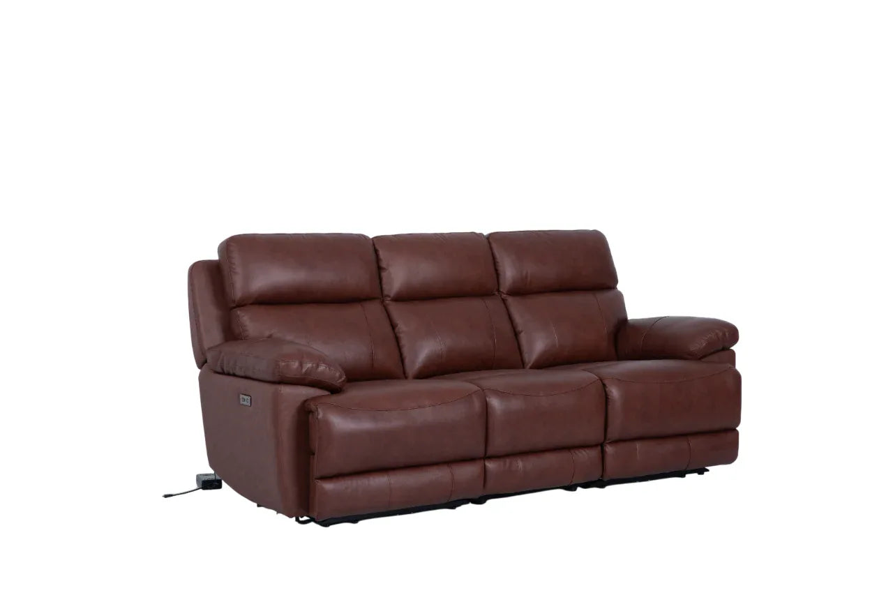Calvio Half Leather 3 Seater Electric Recliner Burgundy - HomeTown