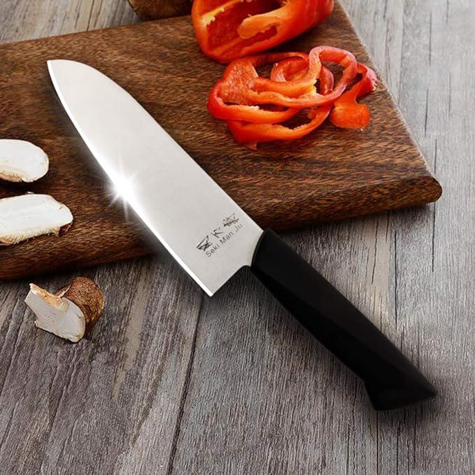 Seki Manju Santoku (S) Black Handle Stainless steel Premium Knife in Black Colour - HomeTown