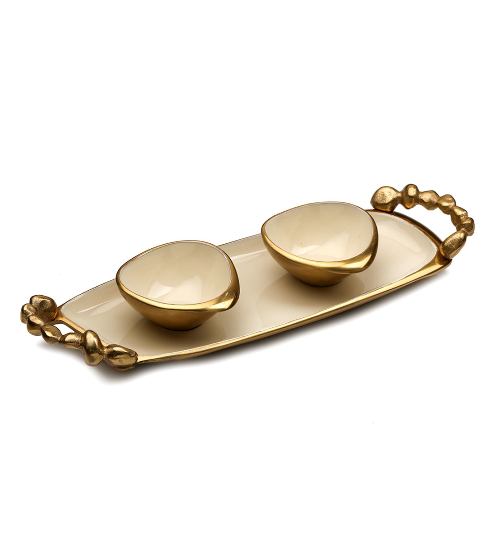 Stones Serving ware Ivory enamle - Tray & Bowls Set Gold