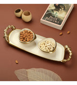 De Massion Stones Serving Ware Ivory Enamle - Tray & Bowls Set Gold