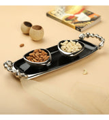 De Massion Stones Serving Ware Jet Black Enamle - Tray & Bowls Set Silver