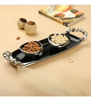 Stones Serving ware Jet Black enamle - Tray & Bowls Set Silver