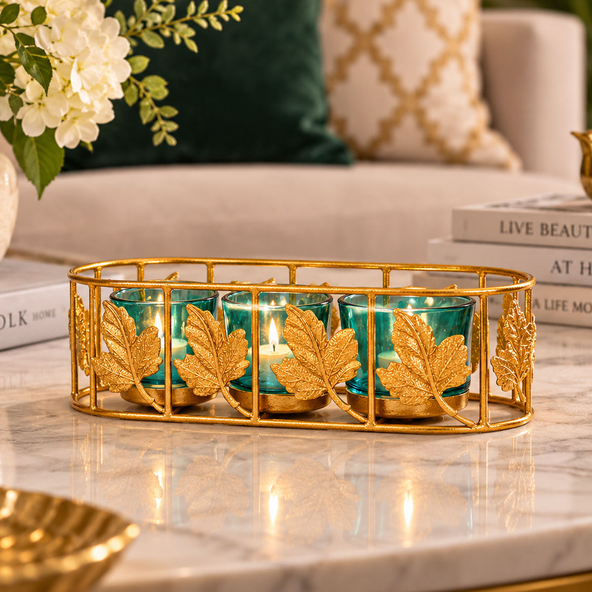 CGI Luxe Utsav Jali Tray Votive Gold Finish | 24.5X9X7.5 cm