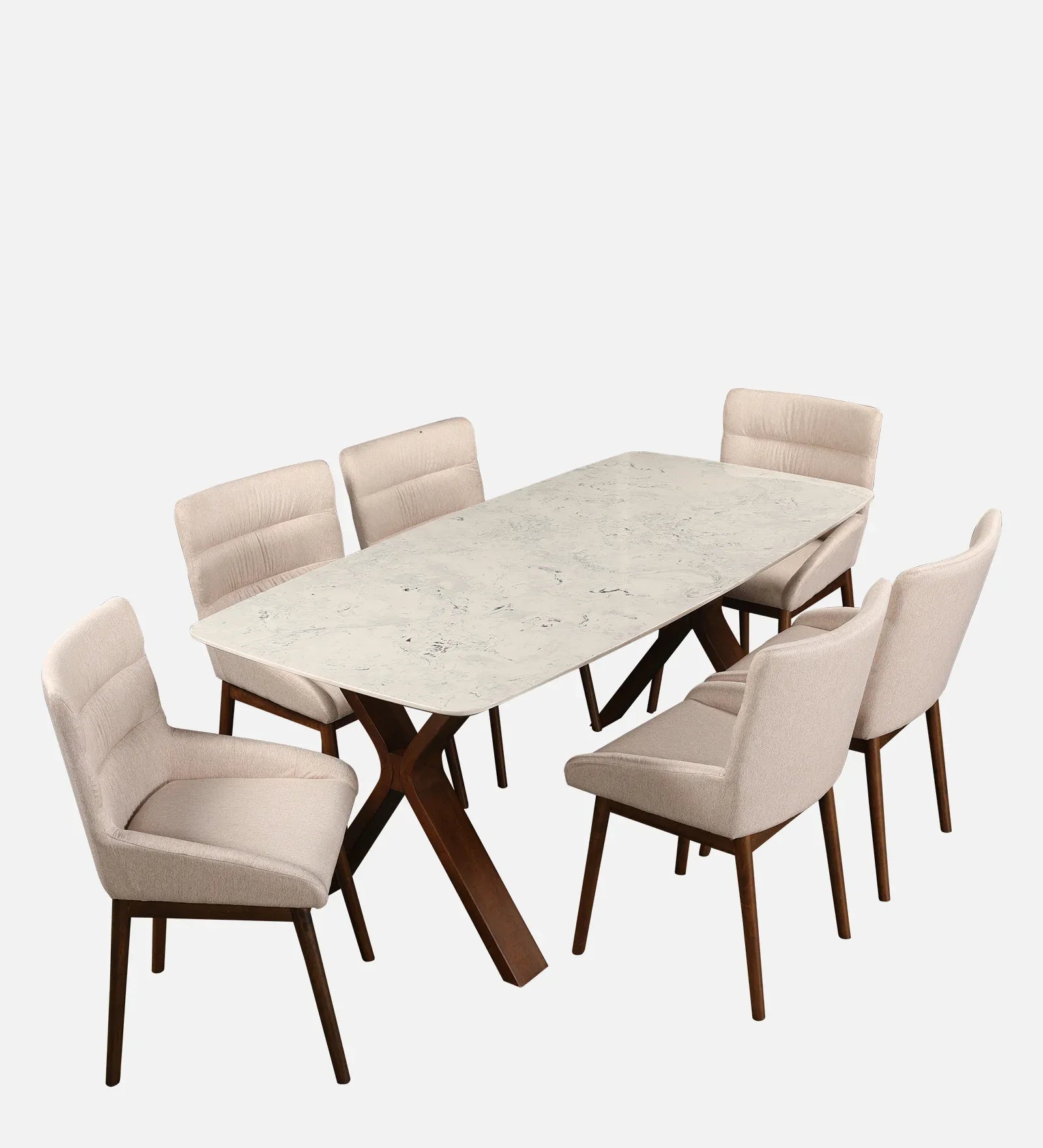 Sanddune Marble Top Six Seater Dining Set in Walnut Colour - HomeTown