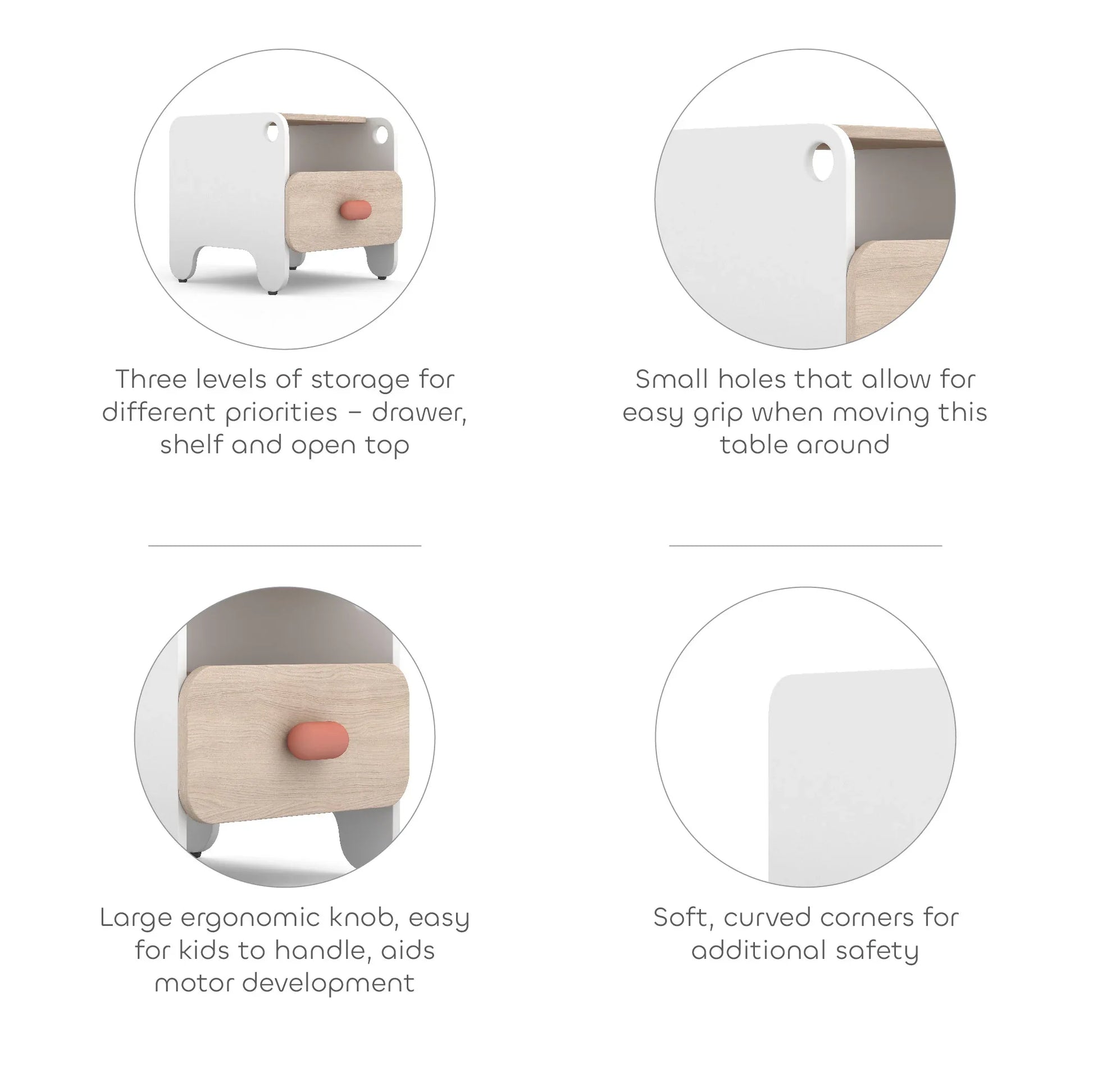 Boop Bed Side Table in Pearly White Colour - HomeTown