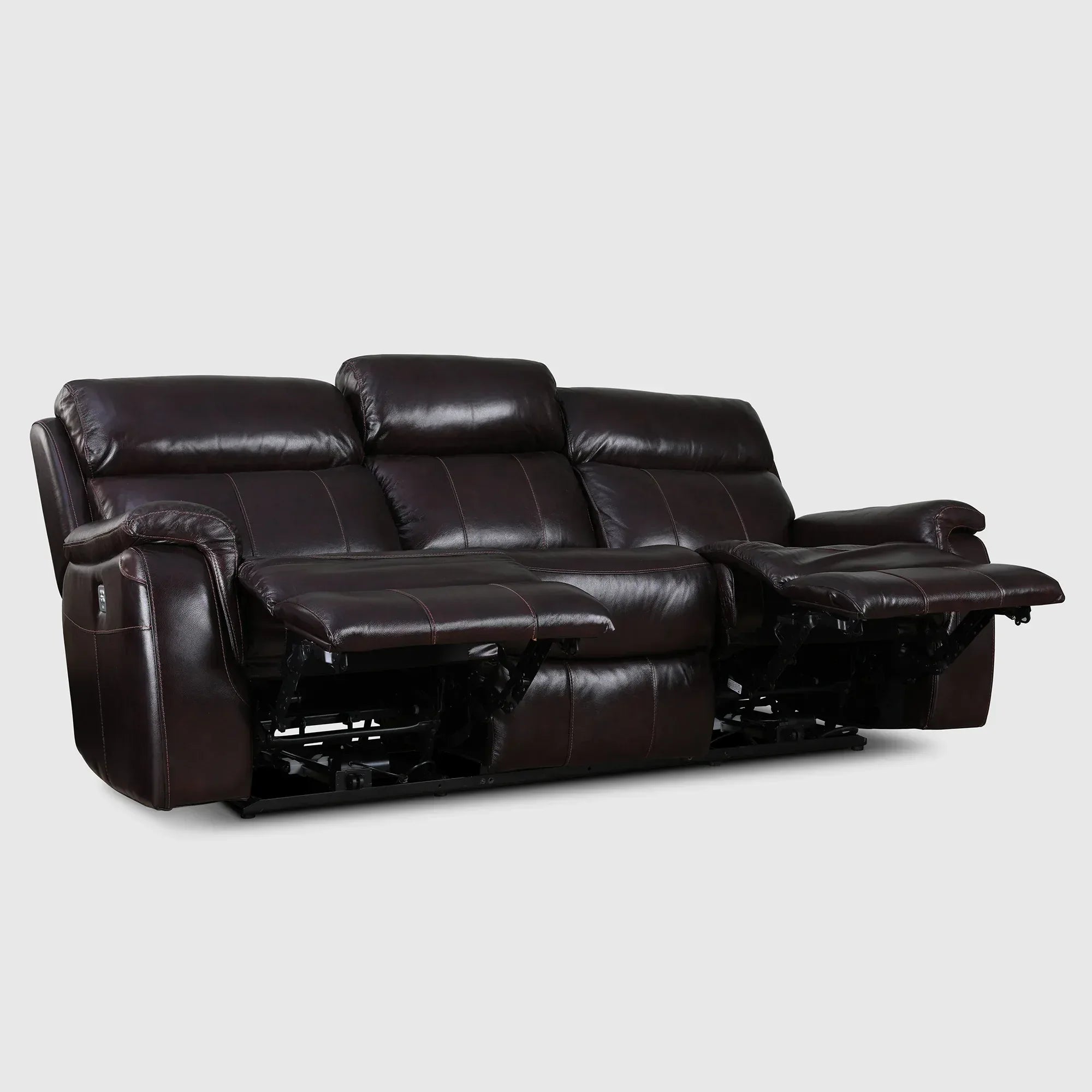 Plush Half Leather Three Seater Single Electric Recliner with Motion - HomeTown