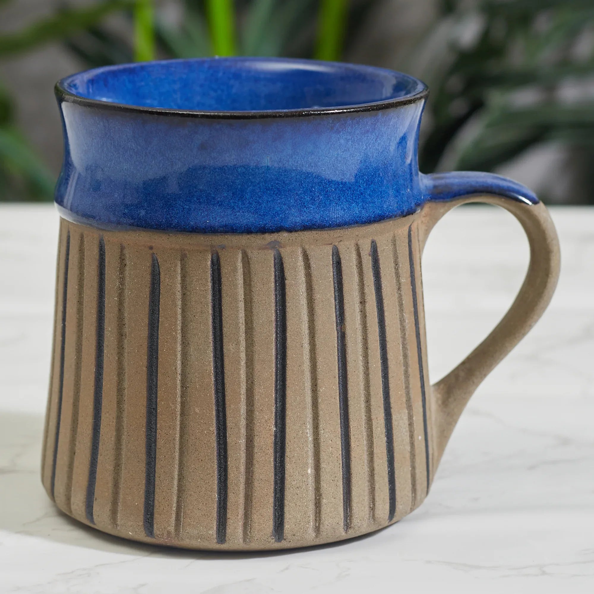 Fiesta Studio Pottery Unico Coffee Mug 300 ML Set of 4 in Cobalt & Brown Colour - HomeTown