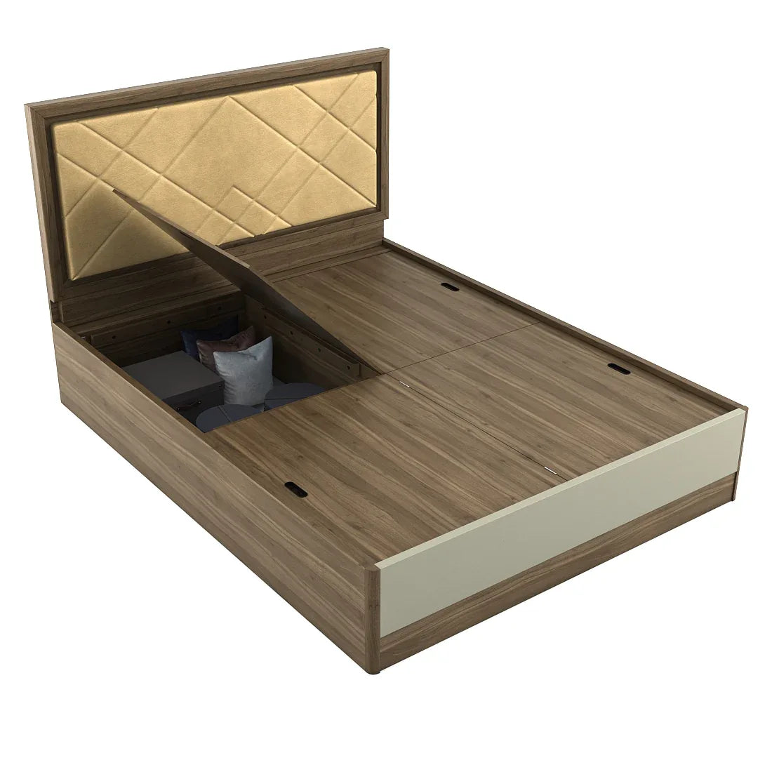Petra Queen Bed With Box Storage in Walnut Colour - HomeTown