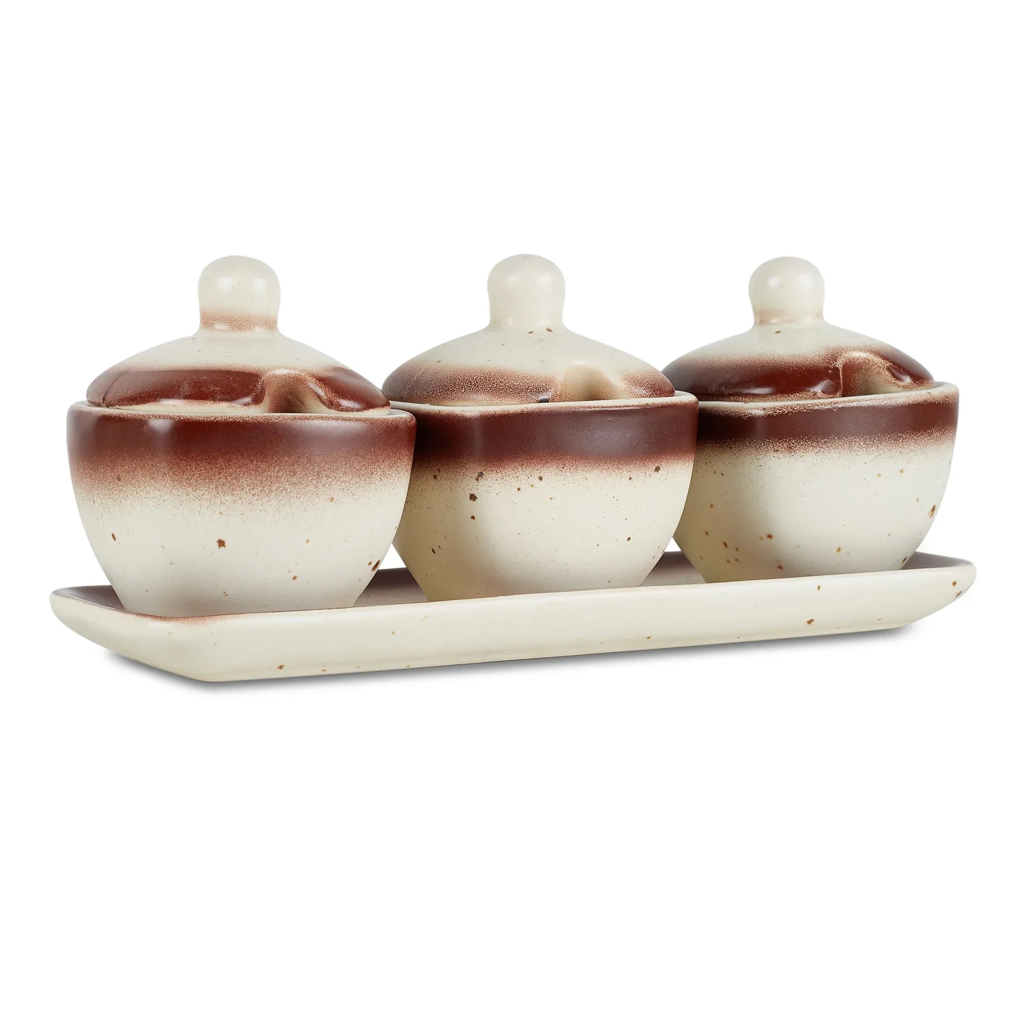 Beautiful Kitchen Studio Pottery Stoneware Condiment/Pickle Set of 3 in Beige Colour - HomeTown