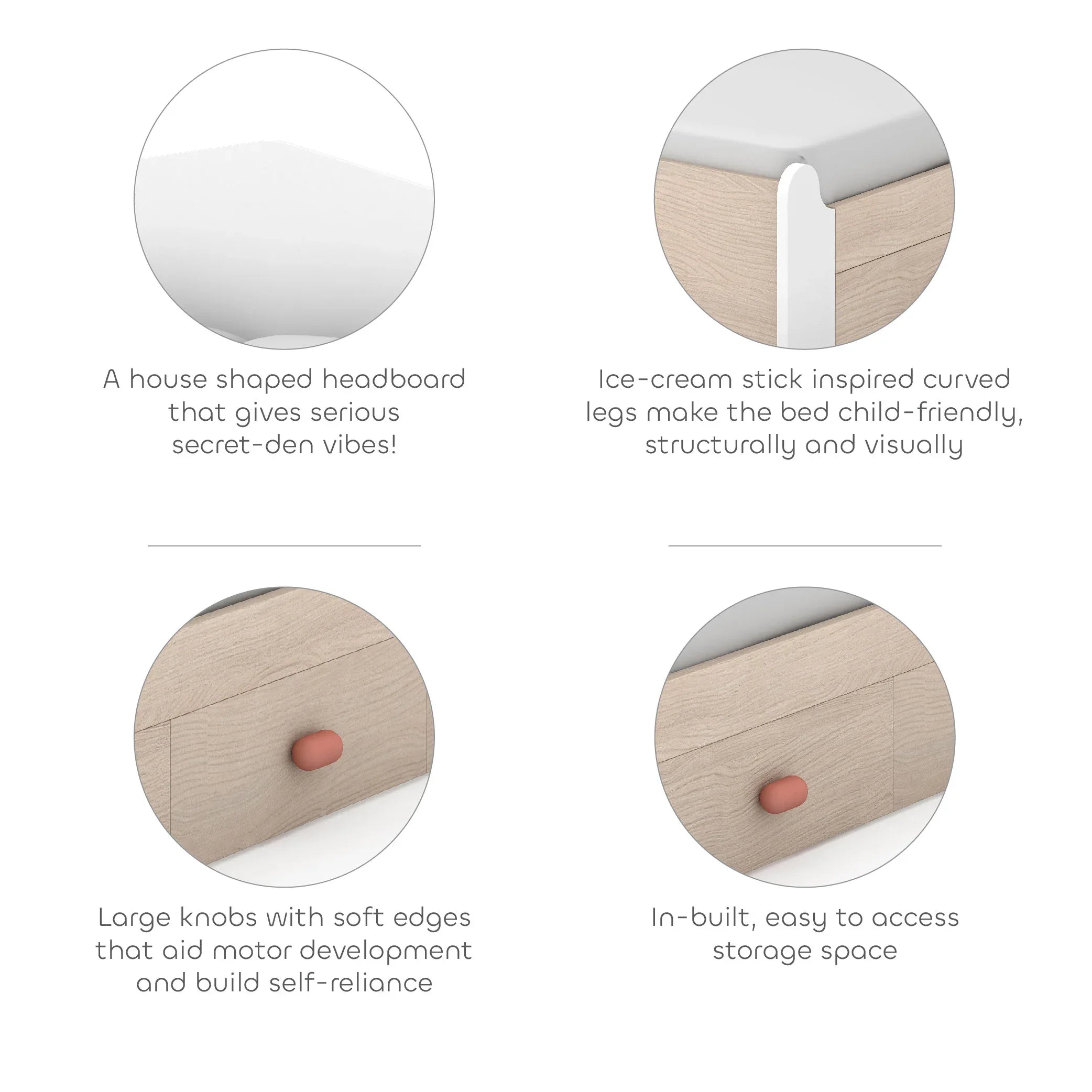 Secret Den Queen Size Bed with Storage in Pearly White Colour - HomeTown