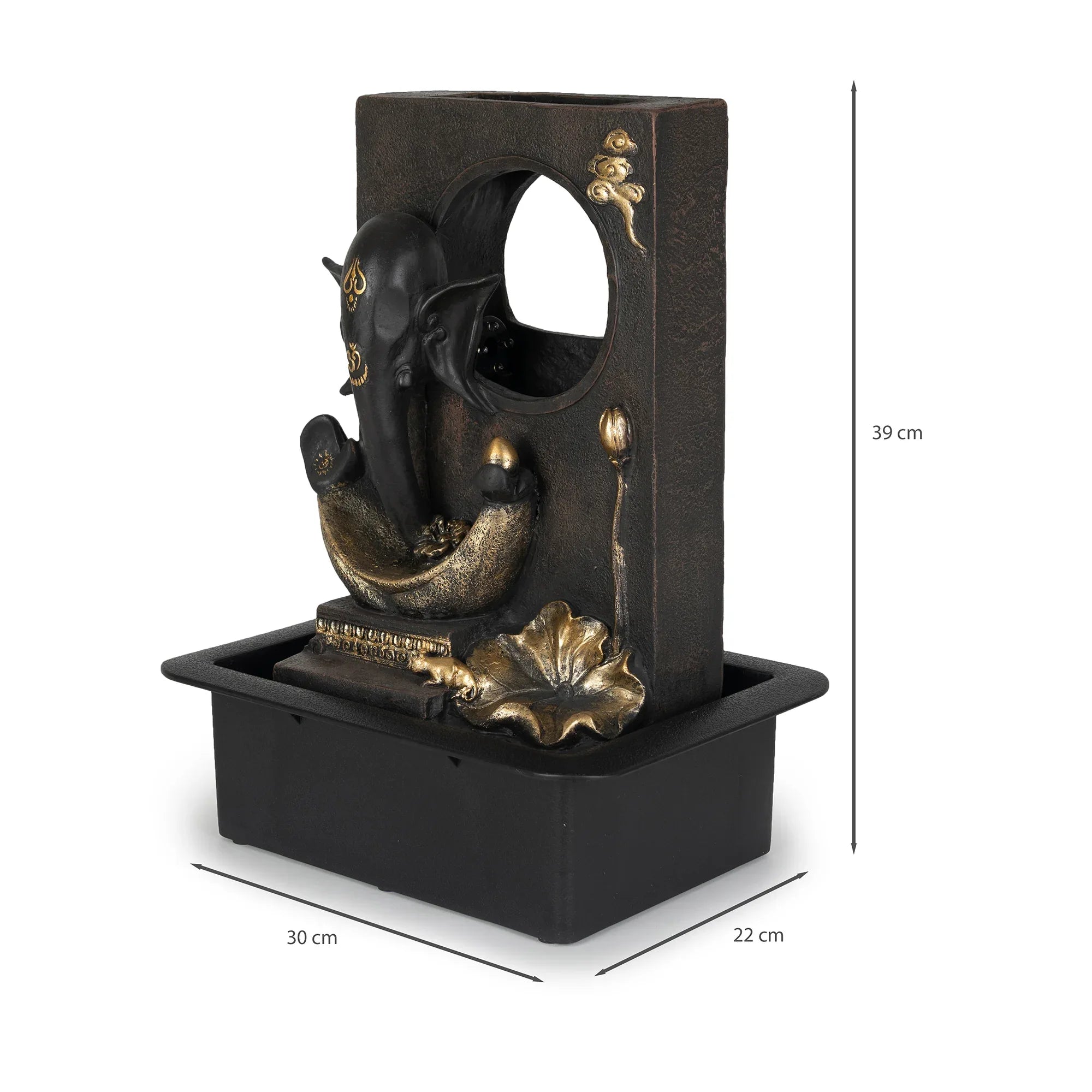 Impression Polyresin Modern Ganesha Water Fountain 30x40 Cm in Black & Gold Colour - HomeTown