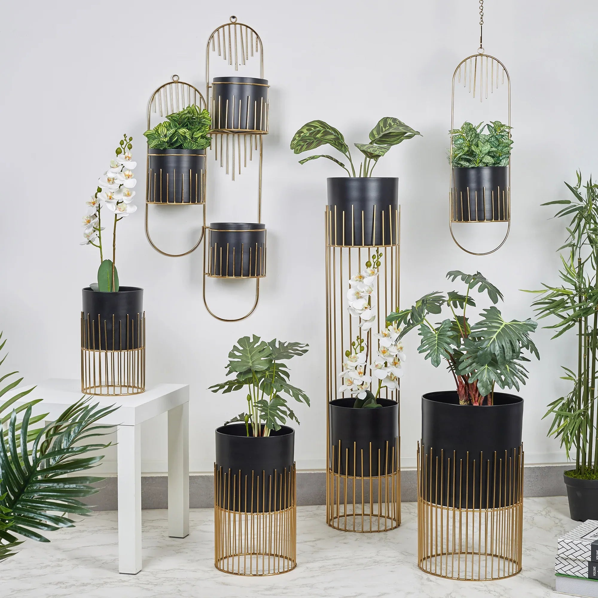 Artiskylar Metal Matt Finish Hanging Planter 58 Cm in Black and Gold Colour - HomeTown