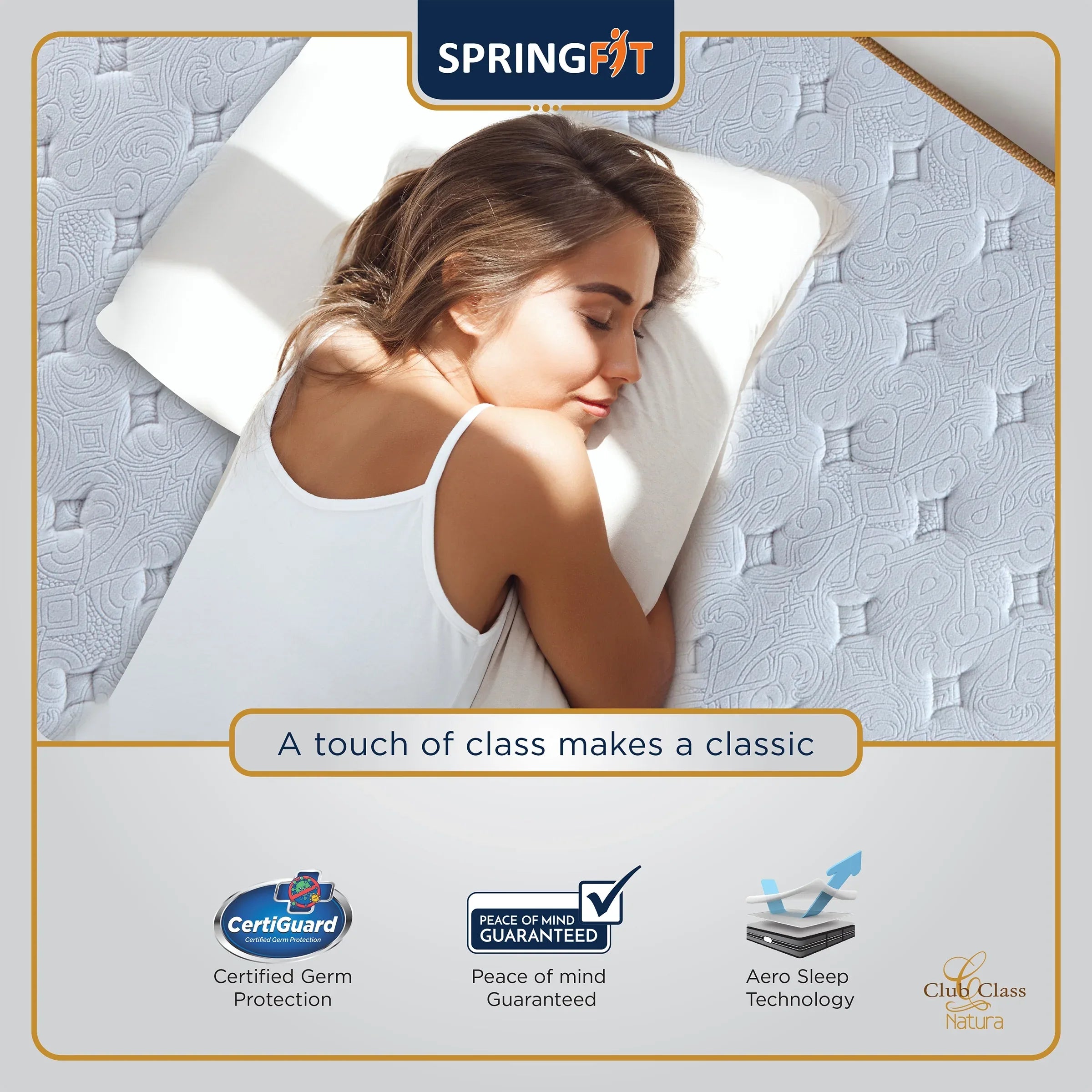 Club Class Natura Orthopedic Spine Support Pocket Spring Queen Mattress 72x60x6 Inch in Grey Colour - HomeTown