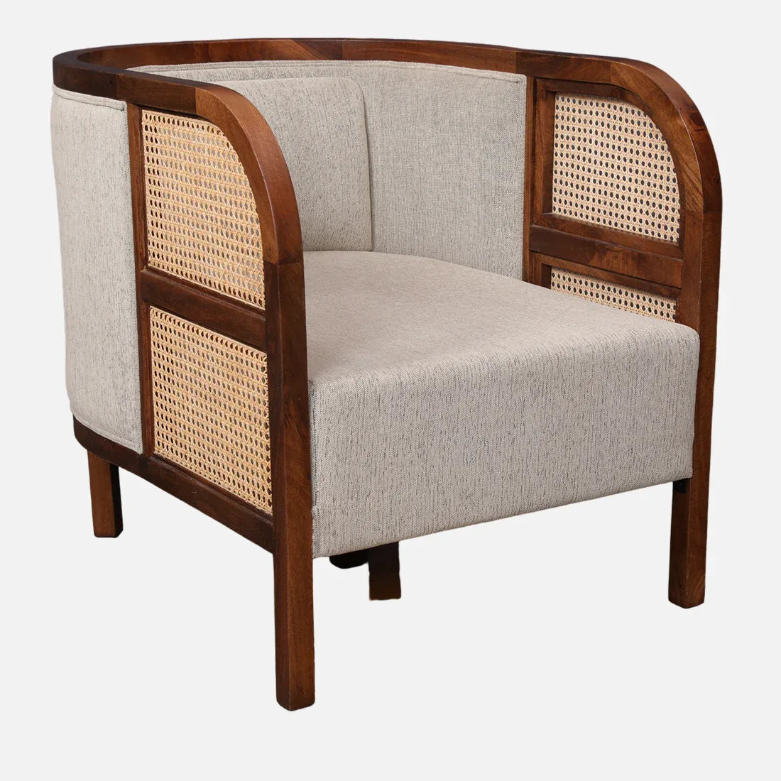 Siam Solidwood Single Seater Sofa in Beige Colour - HomeTown