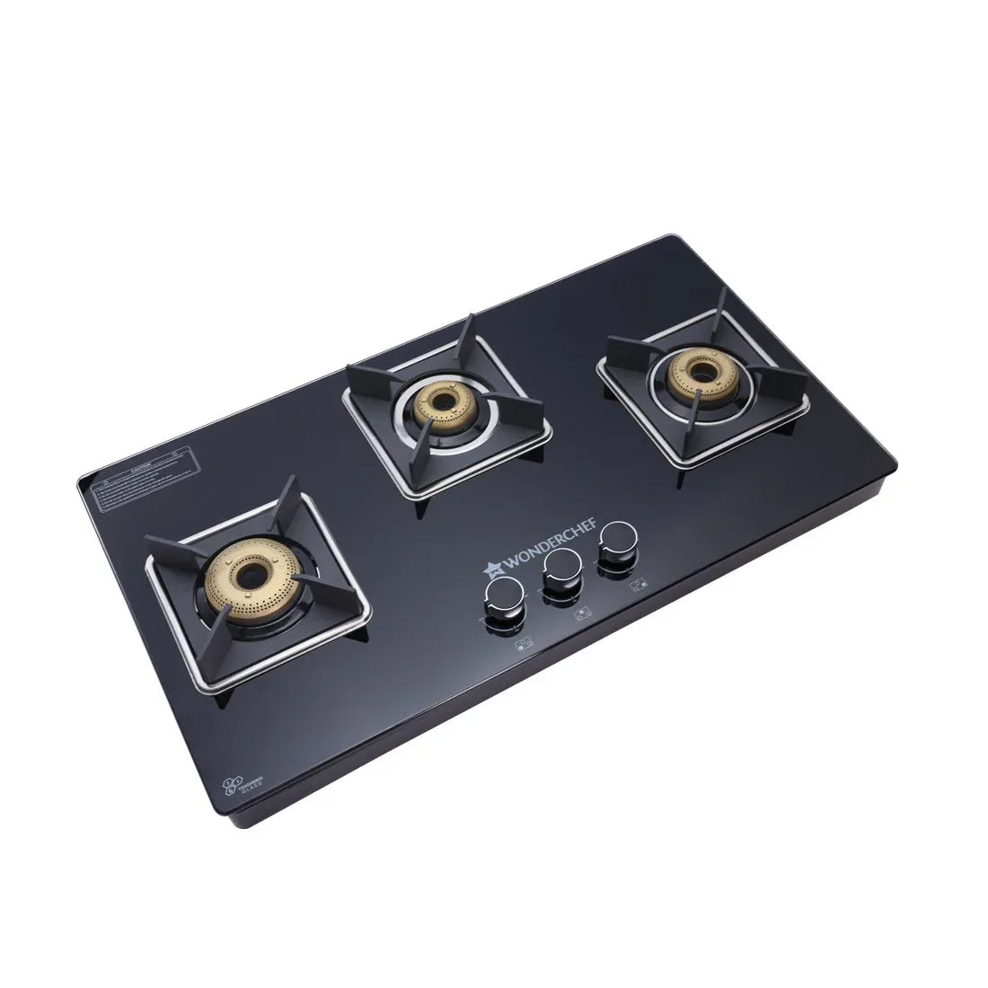 Octavia 1 - Gas Stove, 3 - Forged Brass Burners, 3 - Heavy duty pan support in Black Colour - HomeTown