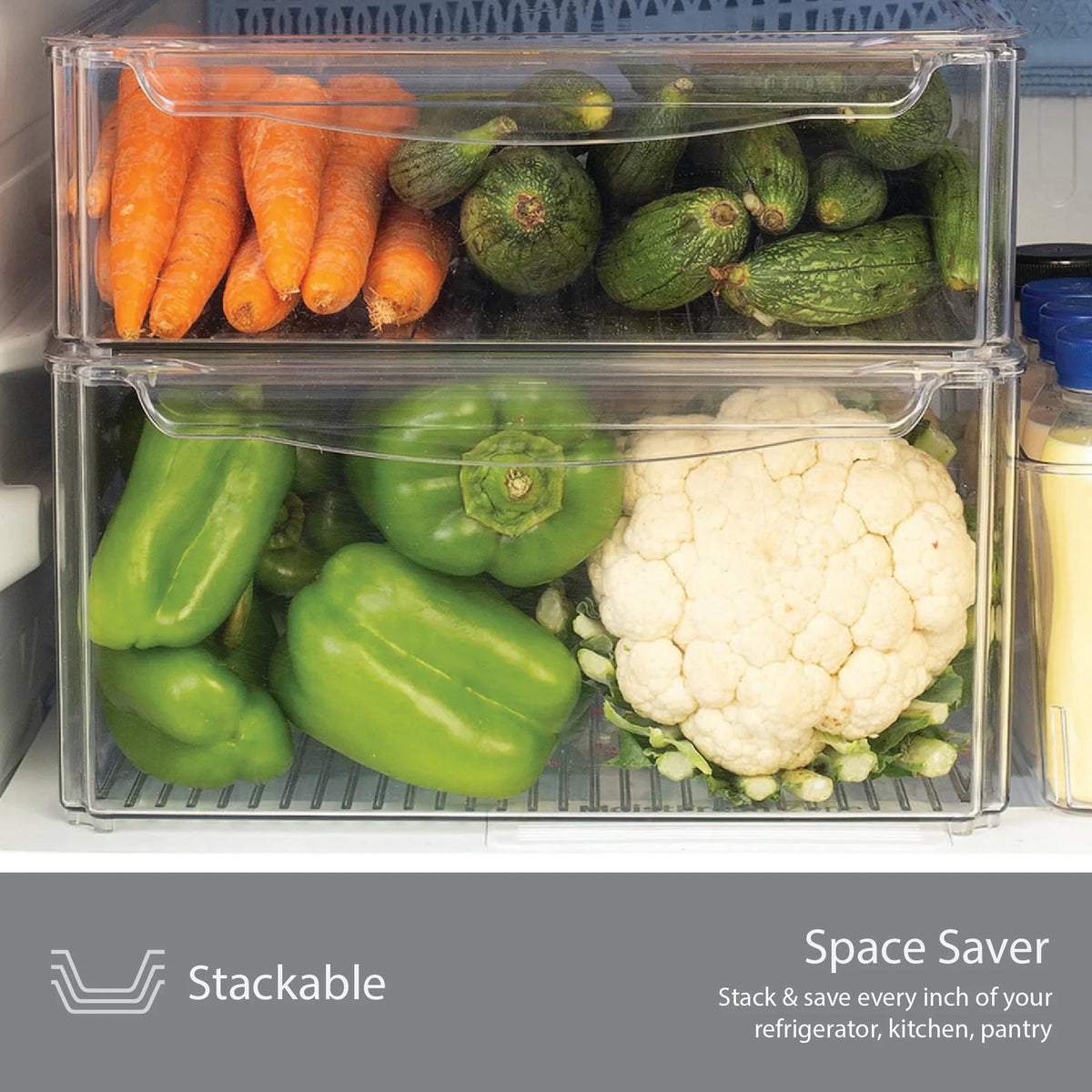 Robusto PET BPA Free Stackable Fridge Organizer with Lid & Drain- 8.8 Ltr in Transparent Colour - HomeTown