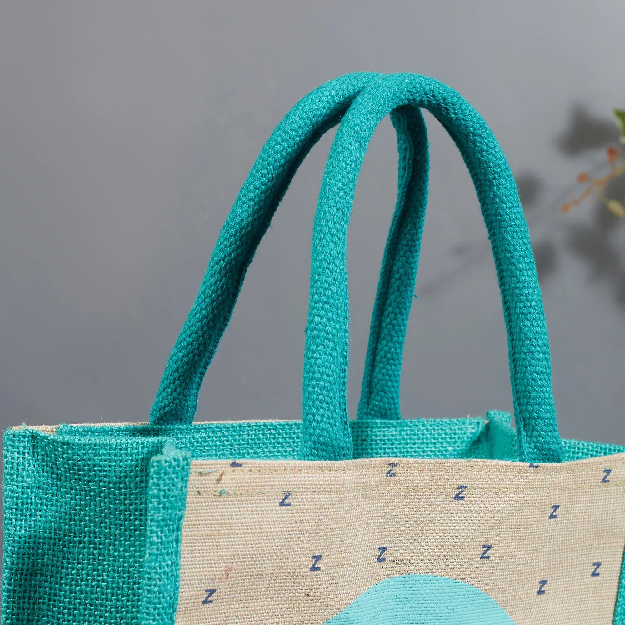 Good Life Jute Reversible Lazy Lamhe Printed Lunch Bag 25.5 x 25.5 Cm in Turq Colour - HomeTown