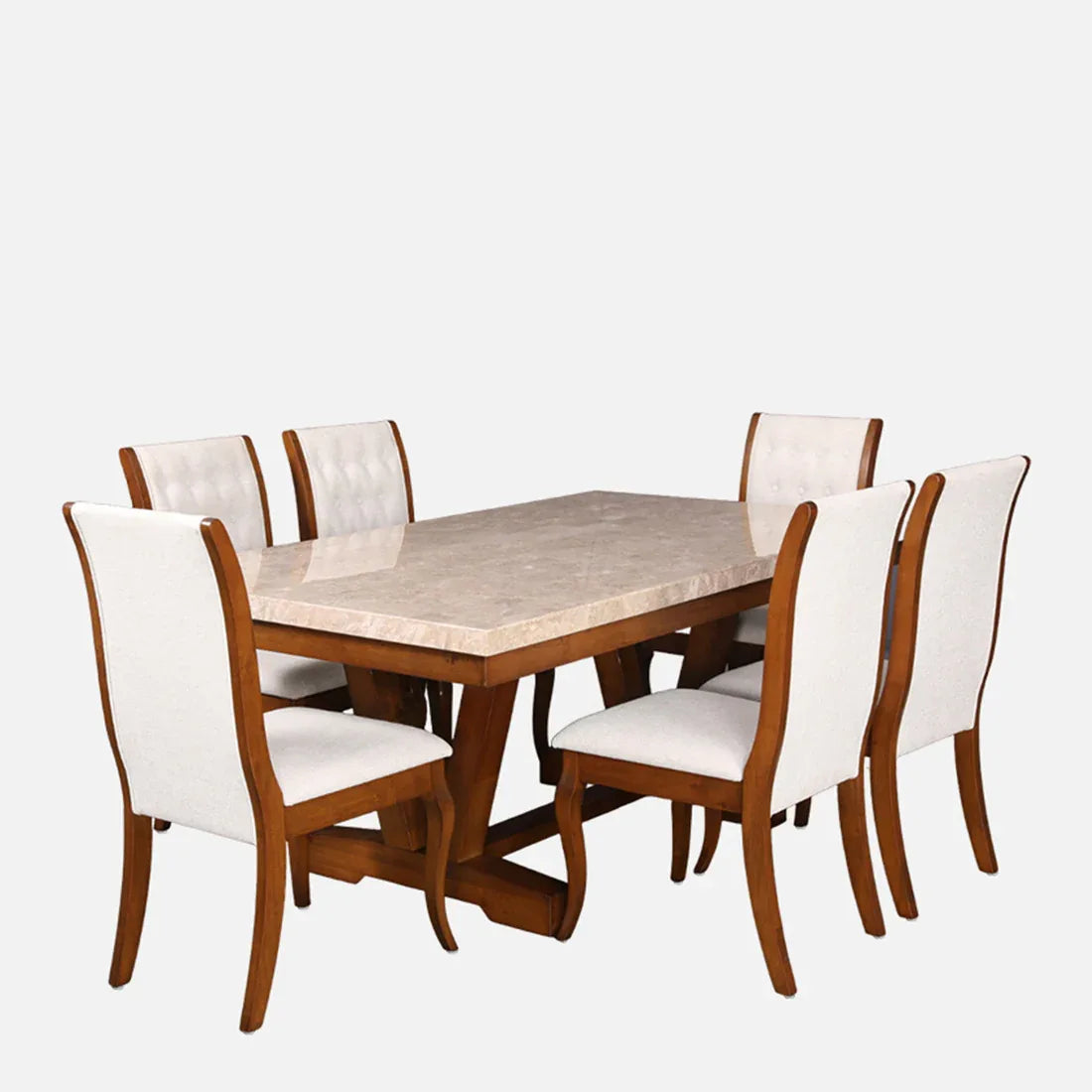 Florentine Marble Finish Six Seater Dining Set in Dark Walnut Colour - HomeTown