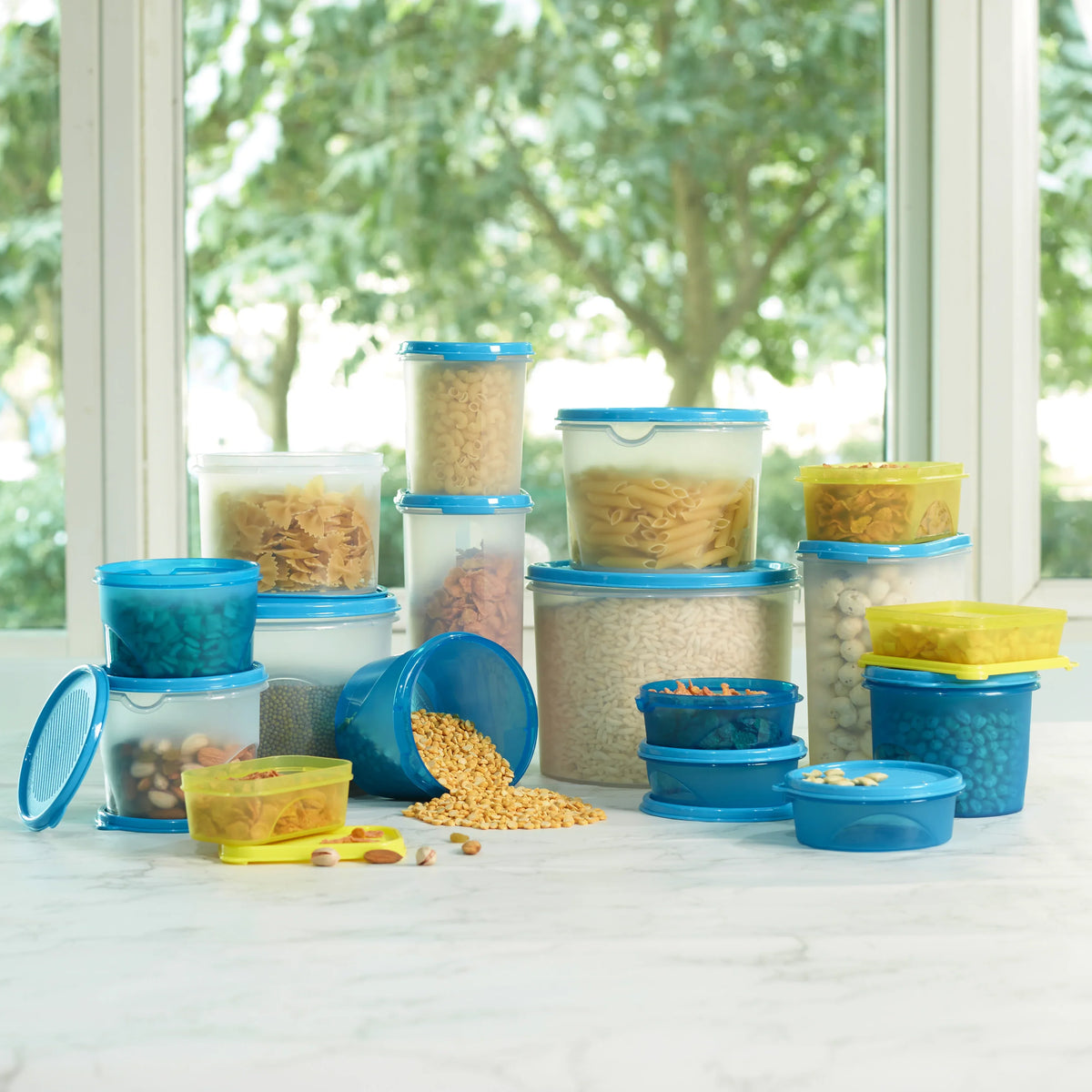Fiesta 100% BPA-Free Plastic Oval Container Set of 3 (600ml, 1300ml, 2000ml) in Teal & Transparent Colour - HomeTown