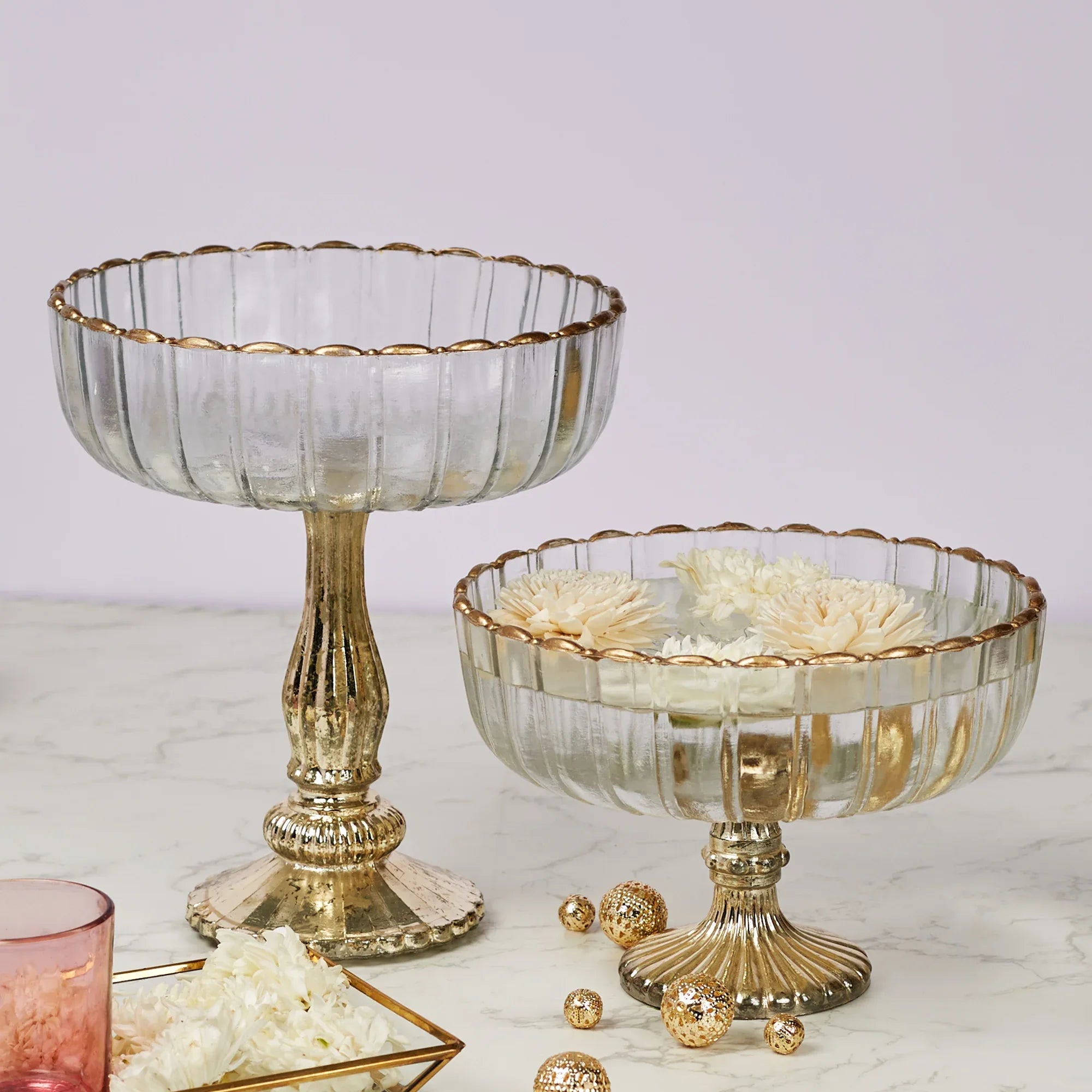 Phiona Glass Fluted Handcrafted Bowl 13 Cm in Gold Colour - HomeTown